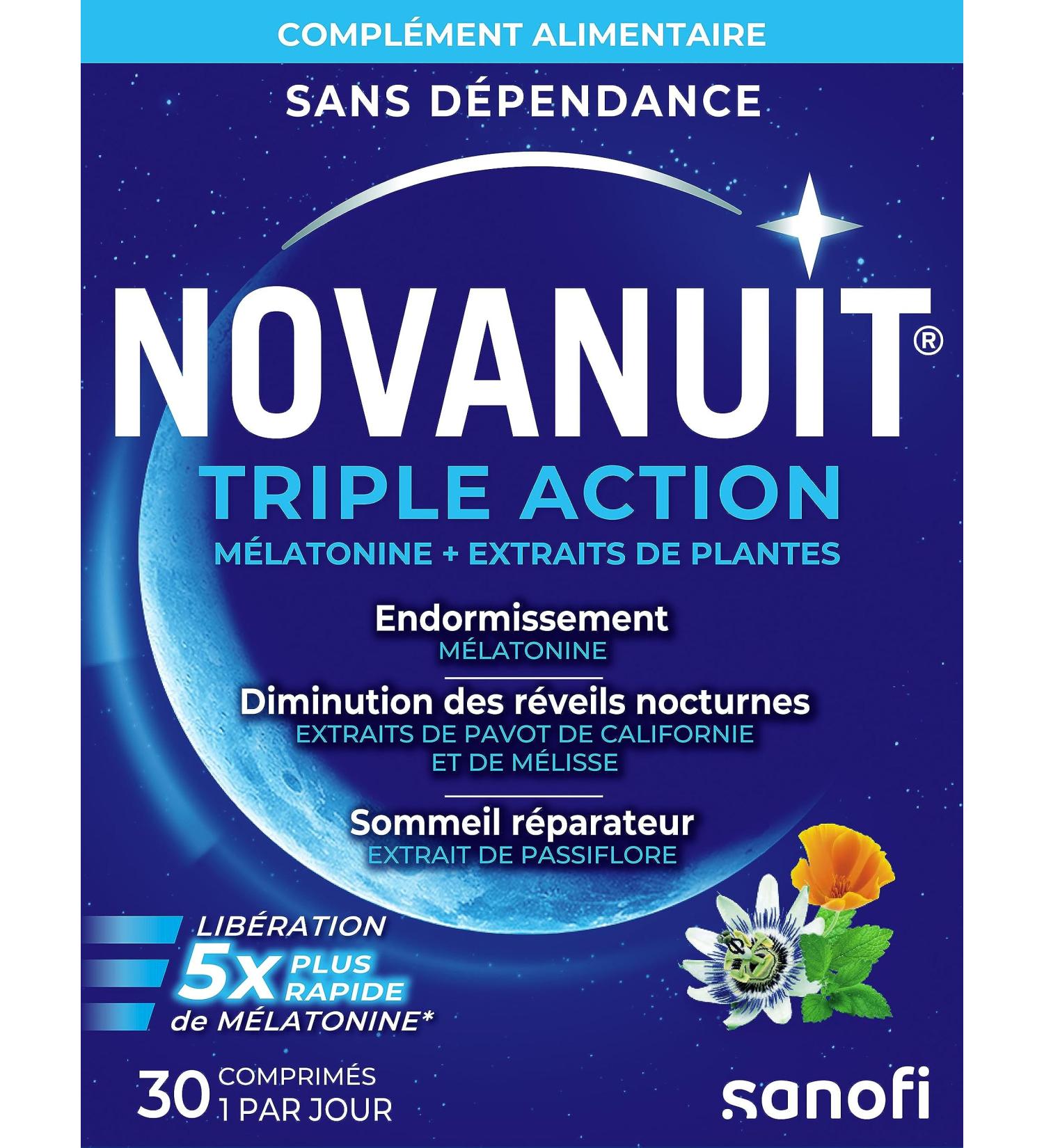 NOVANUIT TRIPLE ACTION - Food Supplement - Sleep - 30 tablets - Sleeping - Night awakenings - Restful sleep - Buy Online on GoSupps.com