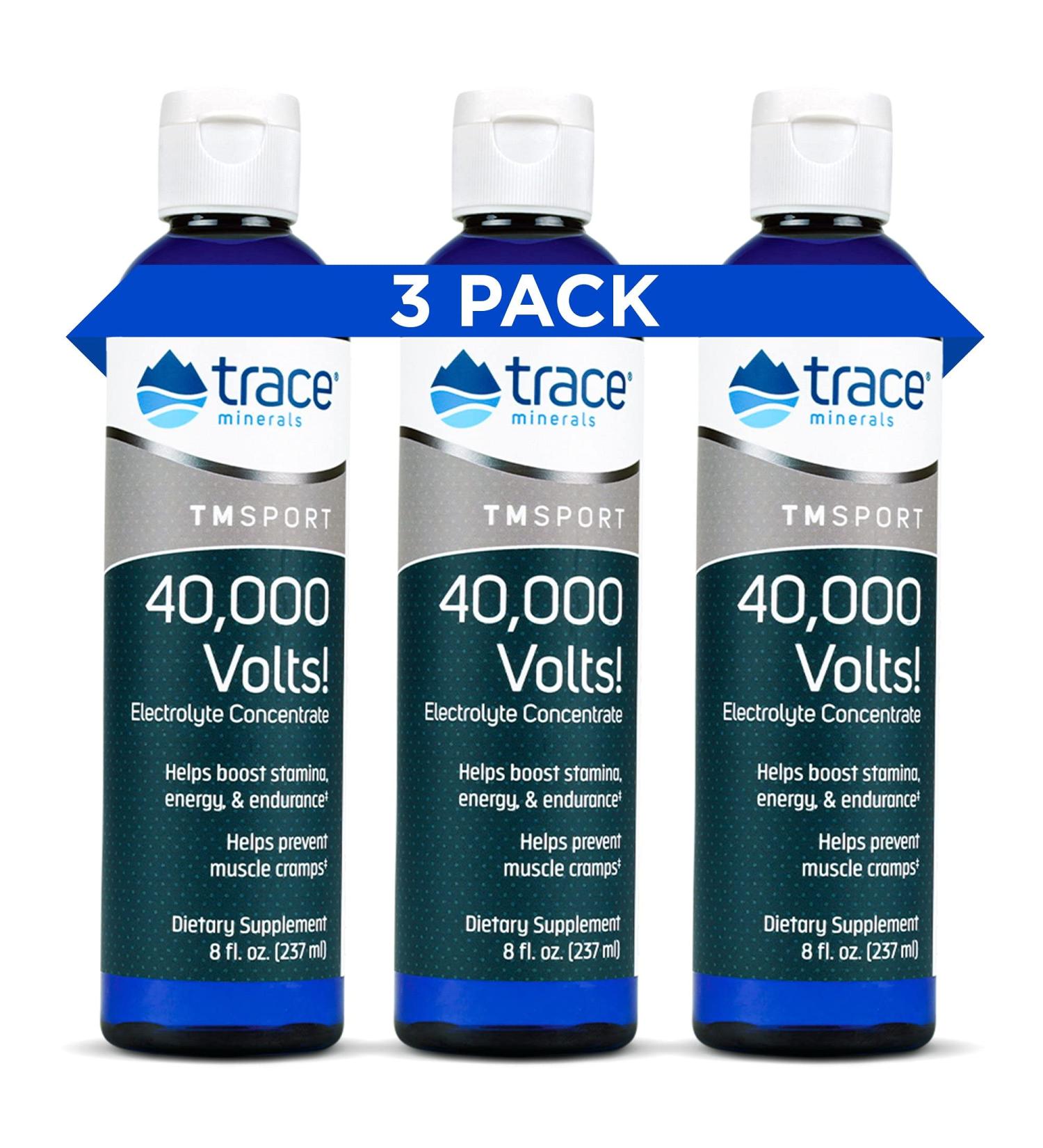 40,000 Volts! Trace Minerals Liquid Electrolyte Drops 3 Pack - Relief of Dehydration, Leg & Muscle Cramps | Energy & Endurance Support | Magnesium, Potassium, Sulfate, Boron - 8oz - Buy Online on GoSupps.com