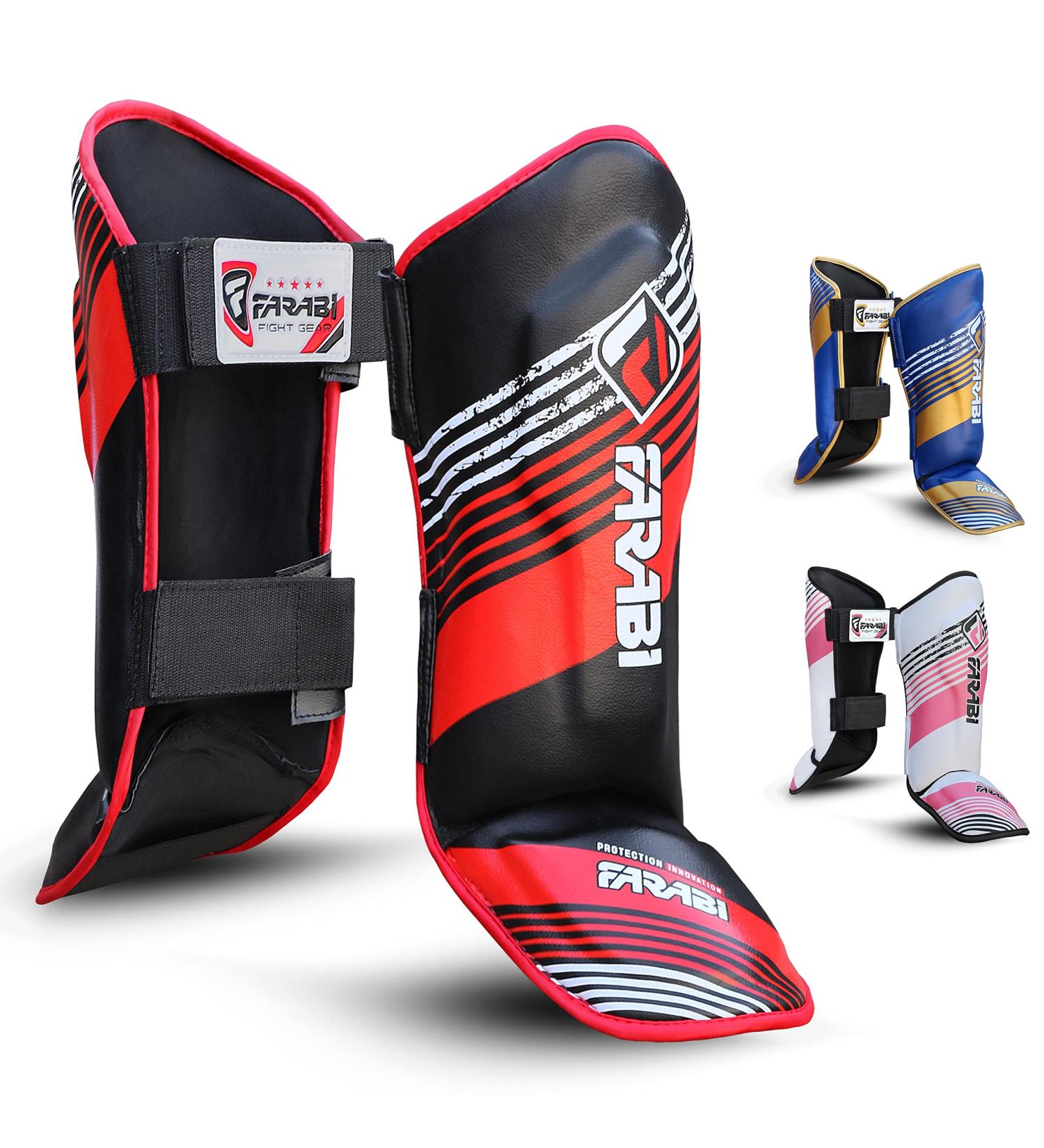 Farabi Sports Kids Kickboxing Shin Guards - MMA Schienbeinschoner for Boxing Muay Thai Karate Taekwondo - Black/Red - Buy Online on GoSupps.com