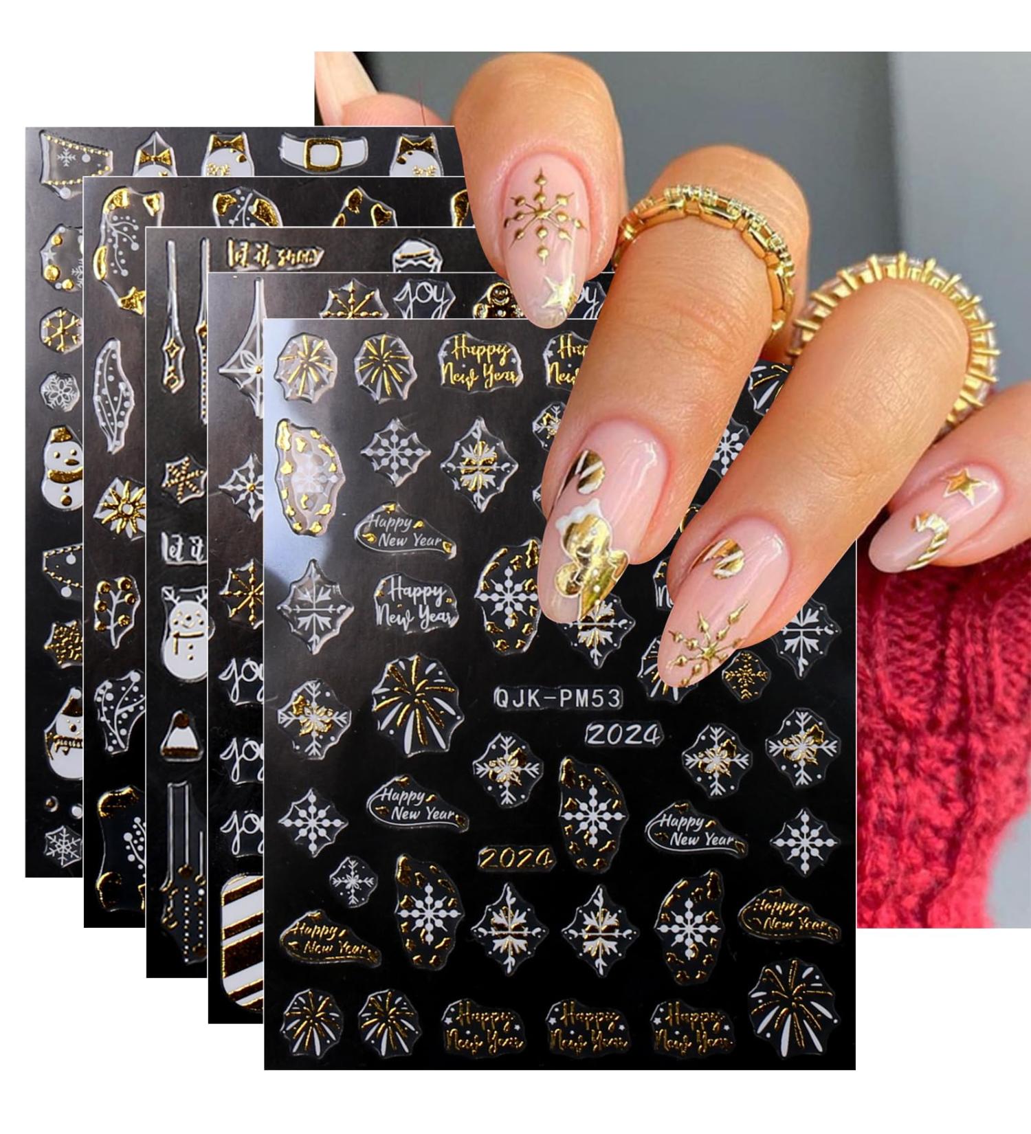 JMEOWIO 9 Sheets Happy New Year Christmas Nail Art Stickers Decals Self-Adhesive Pegatinas U as Snowflake Winter Holiday Cute Nail Supplies Nail Art Design Decoration Accessories - Buy Online on GoSupps.com