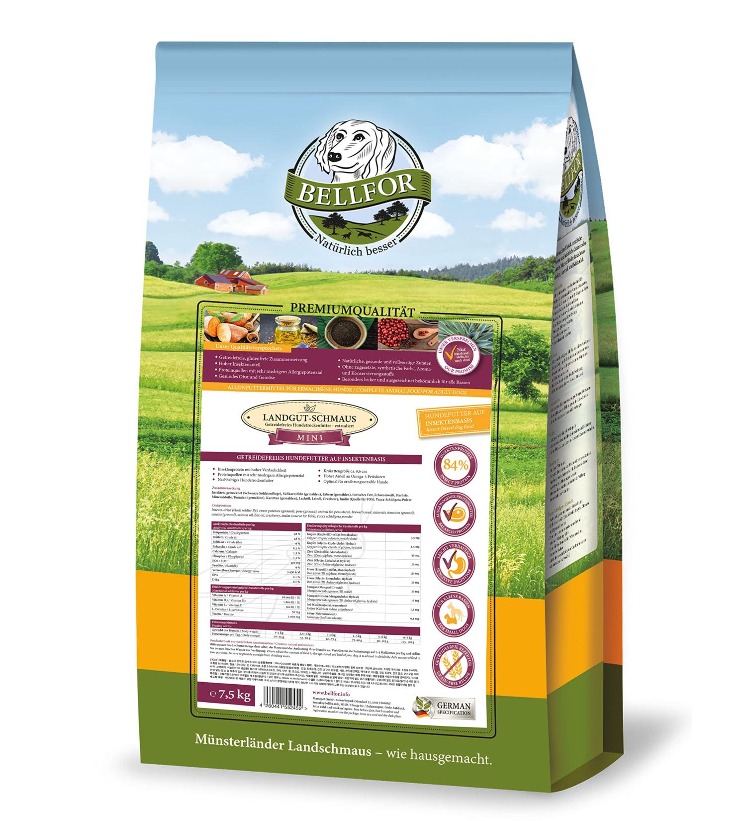 Bellfor Landgut-Schmaus Mini Hypoallergenic Grain-Free Croquettes Based on Insect Protein 7.5 kg - for Small Breeds - Buy Online on GoSupps.com