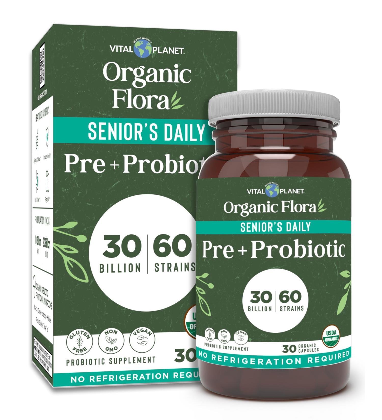 Vital Planet - Organic Flora Probiotics for Senior s Daily Shelf Stable Probiotic 30 Billion CFU 60 Diverse Strains with Organic Prebiotics for Immune Support and Digestive Health 30 Capsules - Buy Online on GoSupps.com