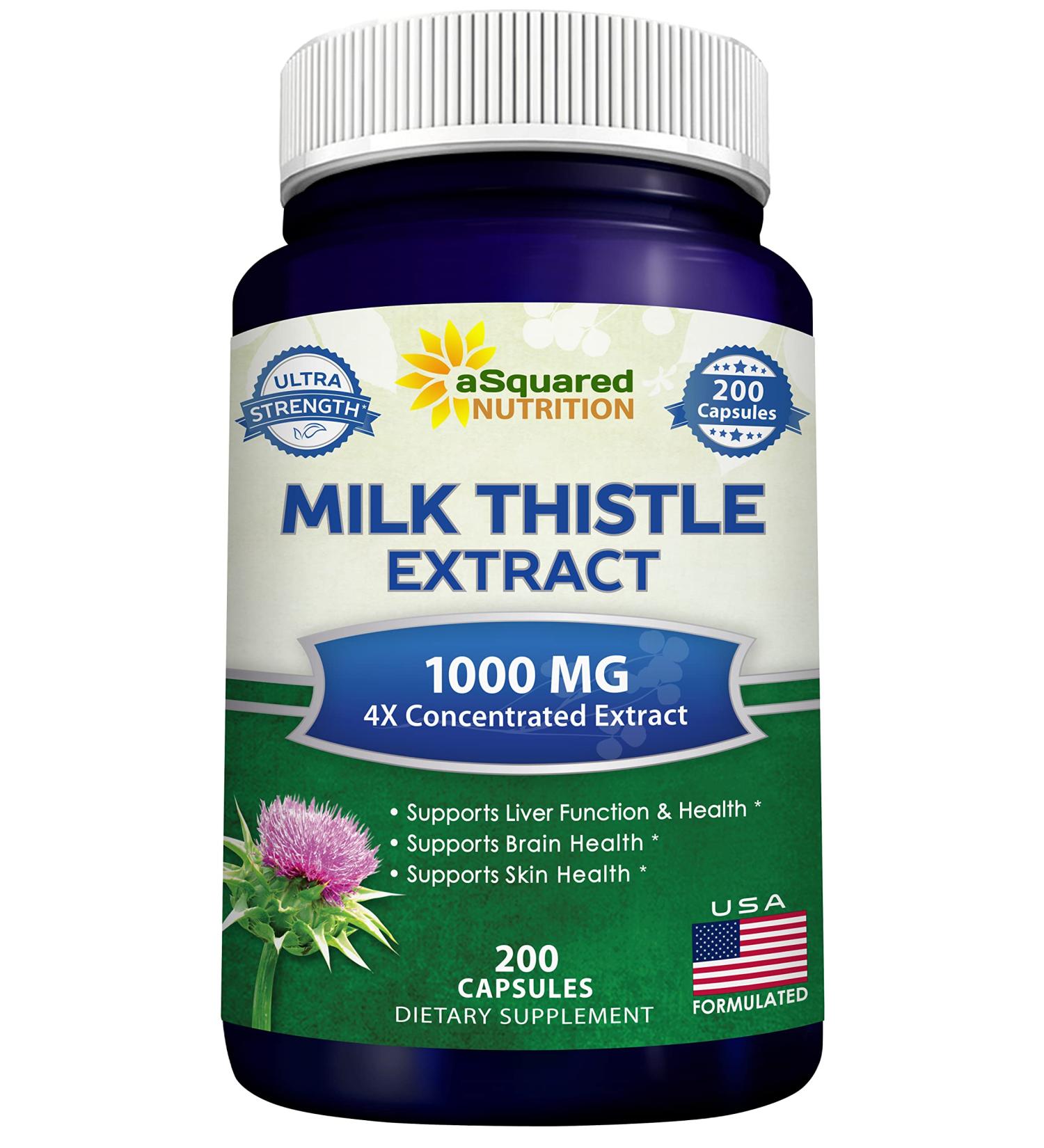 Milk Thistle Supplement 1000mg - 200 Capsules | Max Strength 4X Concentrated Extract | Liver Support, Cleanse, Detox | 1000mg Silymarin Extract | Pure Health - Buy Online on GoSupps.com