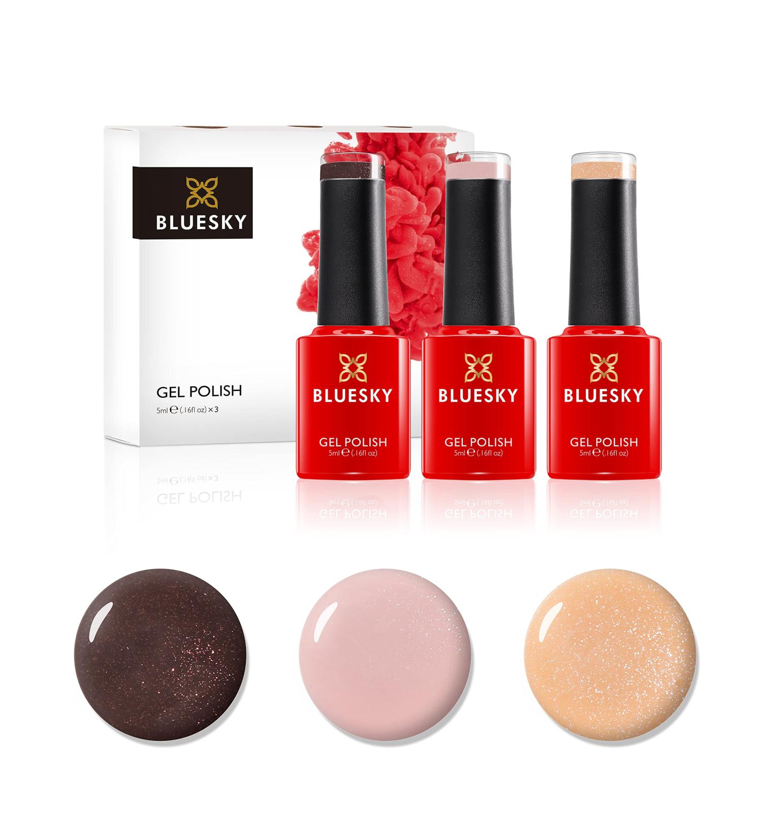 Bluesky Gel Nail Polish Set Nude Powder Iced Pink A050 Candy Sand SR34 Mocca Shimmer A014 3x 5ml Pink Nude Brown (Requires Curing Under UV or LED Lamp) - Buy Online on GoSupps.com
