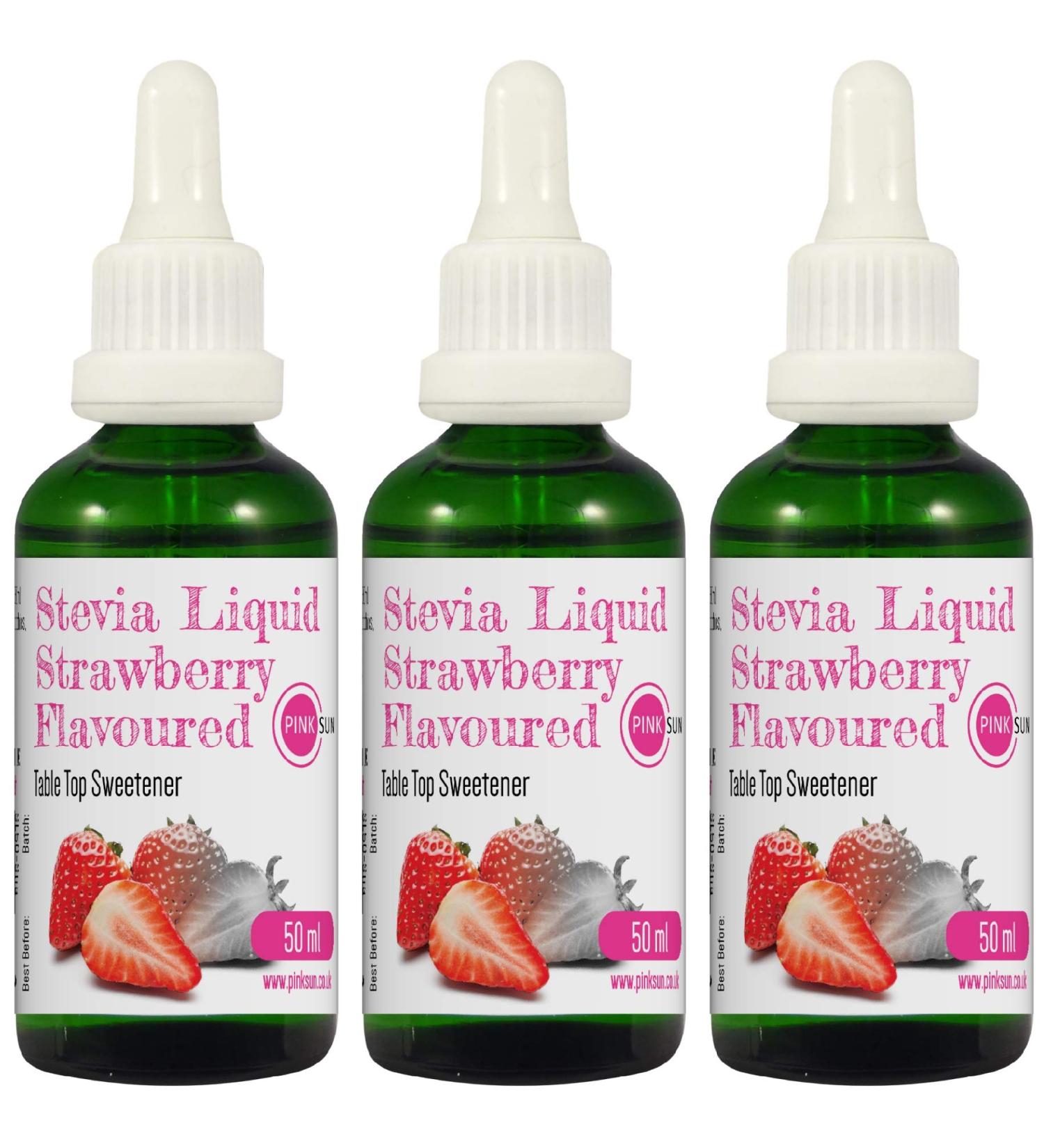 PINK SUN Stevia Liquid Sweetener Drops 50ml Strawberry Flavoured - 3 Pack | Natural Sugar Alternative | Vegetarian, Vegan, Gluten Free | Zero Calories | Bulk Buy - Buy Online on GoSupps.com