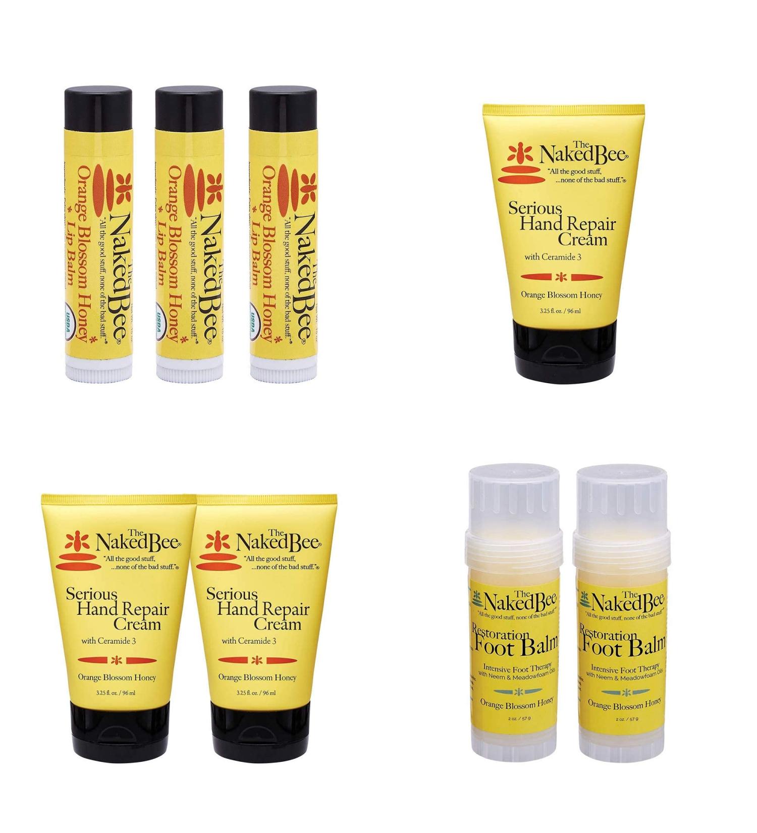 The Naked Bee Organic Orange Blossom Honey Lip Balms & Hand Care Set: Hand Repair Cream, Foot Balm, Ceramide Lotion - 12 Piece Bundle - Buy Online on GoSupps.com