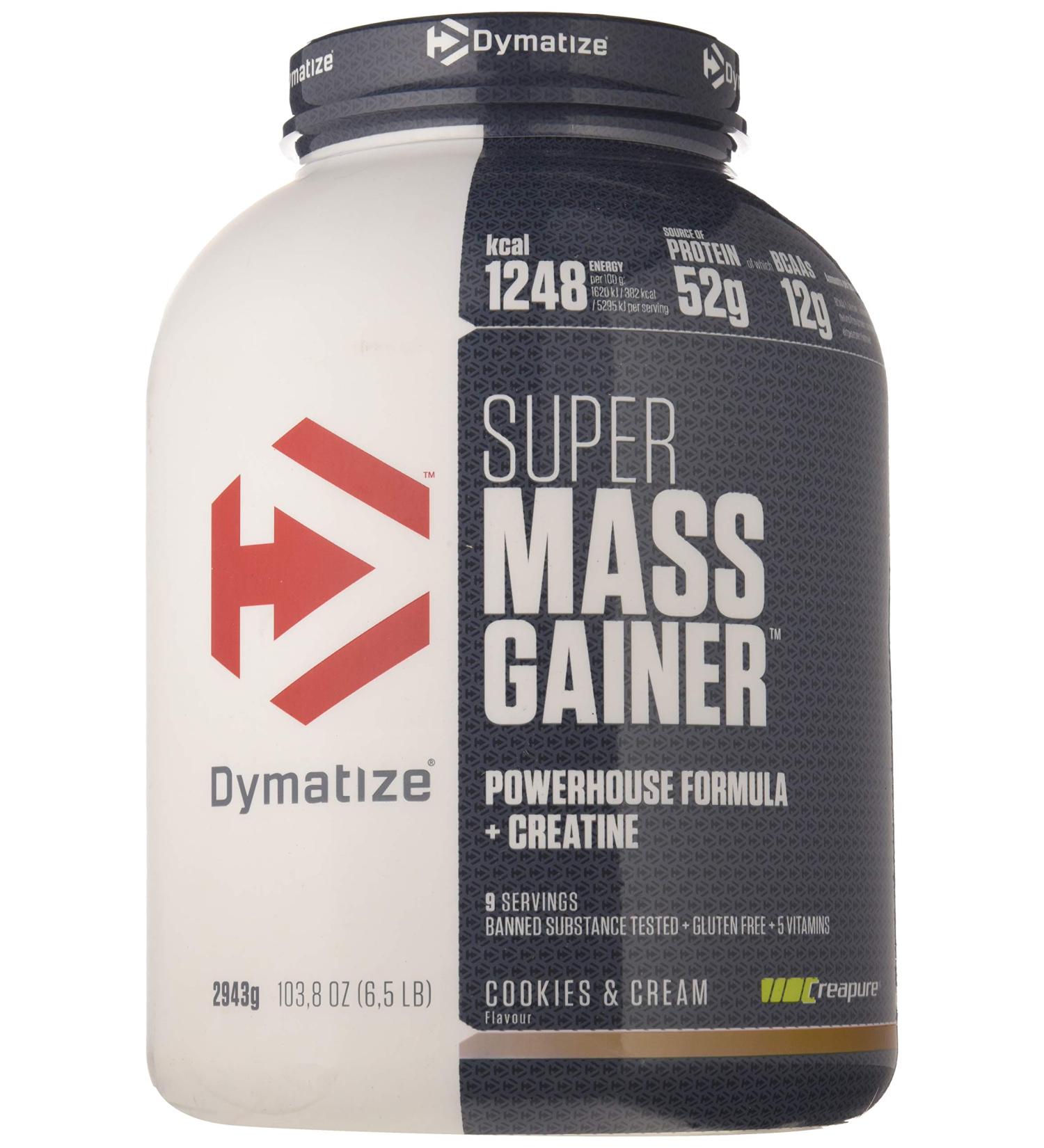 Dymatize Super Mass Gainer Cookies & Cream 2.9 kg Weight Gainer Powder + BCAA Carbohydrates and Casein - Buy Online on GoSupps.com