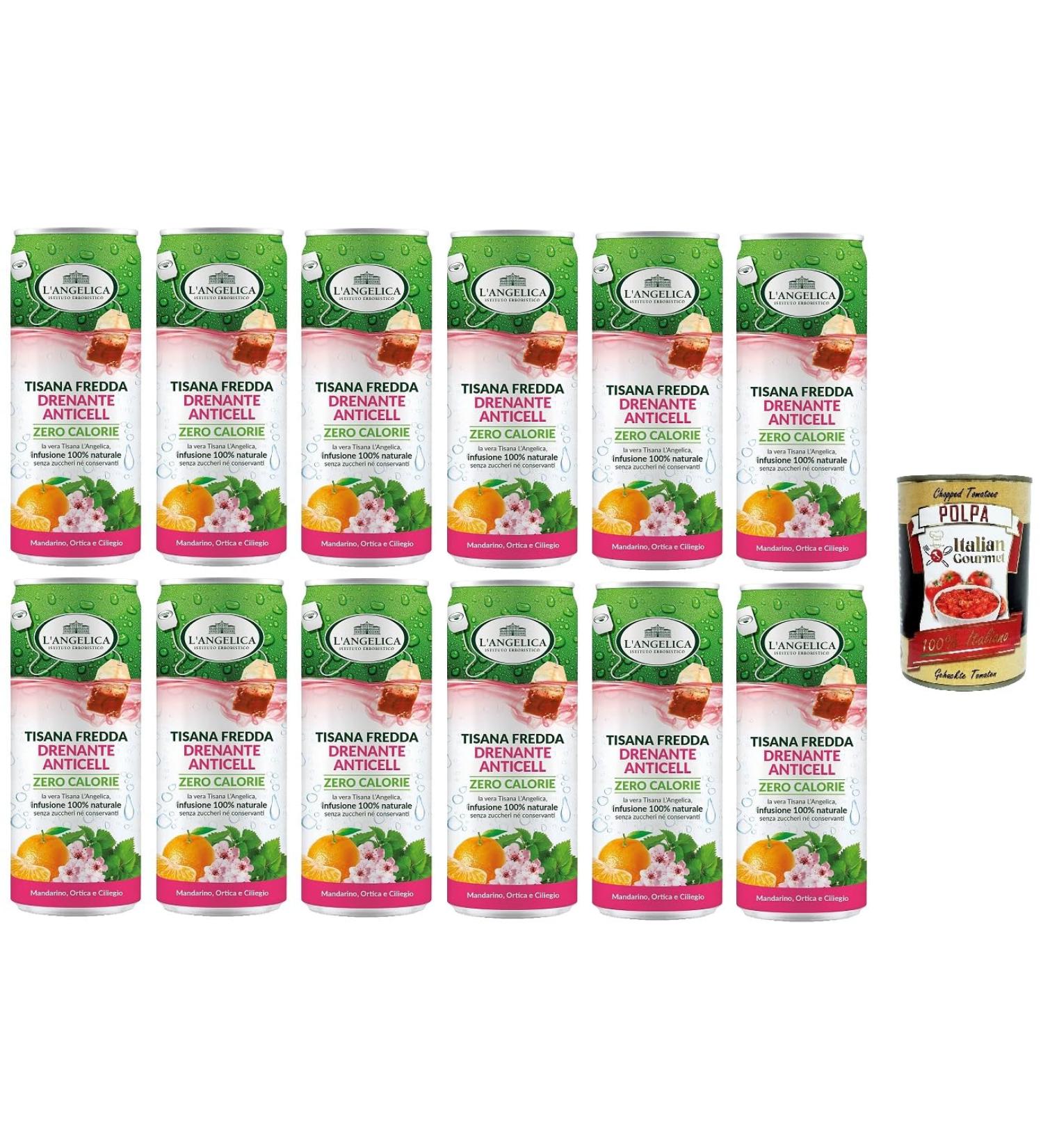 Italian Gourmet E.R. L'Angelica Cold draining anti-cellulite herbal tea herbal tea with white hibiscus cherry larch nettle and orthosiphon sugar-free 12 boxes + Italian Gourmet pulp 400 g - Buy Online on GoSupps.com
