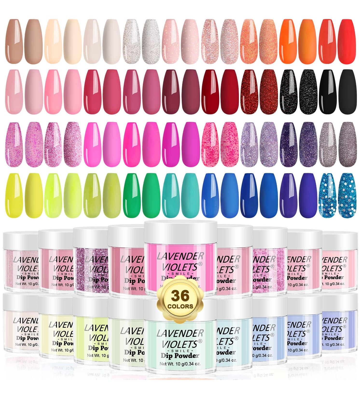 Lavender Violets 36 Color Quick Drying Dip Powder Nail Set - Glitter, Nude, Red, Pink, Yellow, Green - Fast Dry Dip Powder Nail Kit for Home Salon Manicure - Buy Online on GoSupps.com
