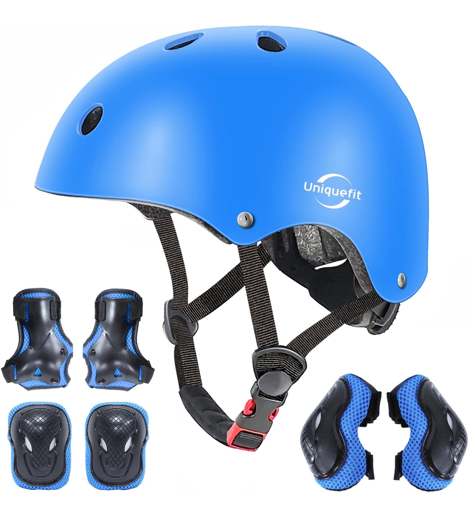 Kids Protective Gear Set - Helmet Knee Elbow Pads Wrist Guards for Outdoor Sports - Blue - Ages 8-13 - Buy Online on GoSupps.com
