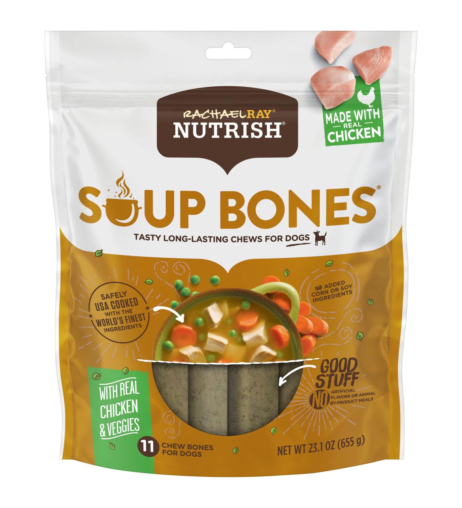 Rachael Ray Nutrish Soup Bones Chicken & Veggies Dog Treat Chews 11 Count - Long Lasting Chew, Pack of 1 - Buy Online on GoSupps.com