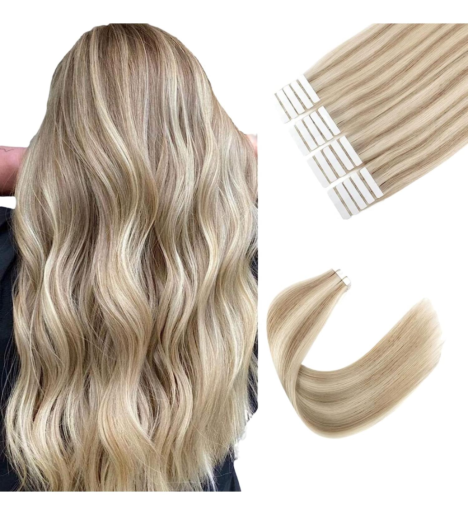 Sixstar Hair Tape Extensions | 20pcs 50cm Real Hair Extensions - Invisible & Thick Remy Blonde (#8/60) for Women - Buy Online on GoSupps.com