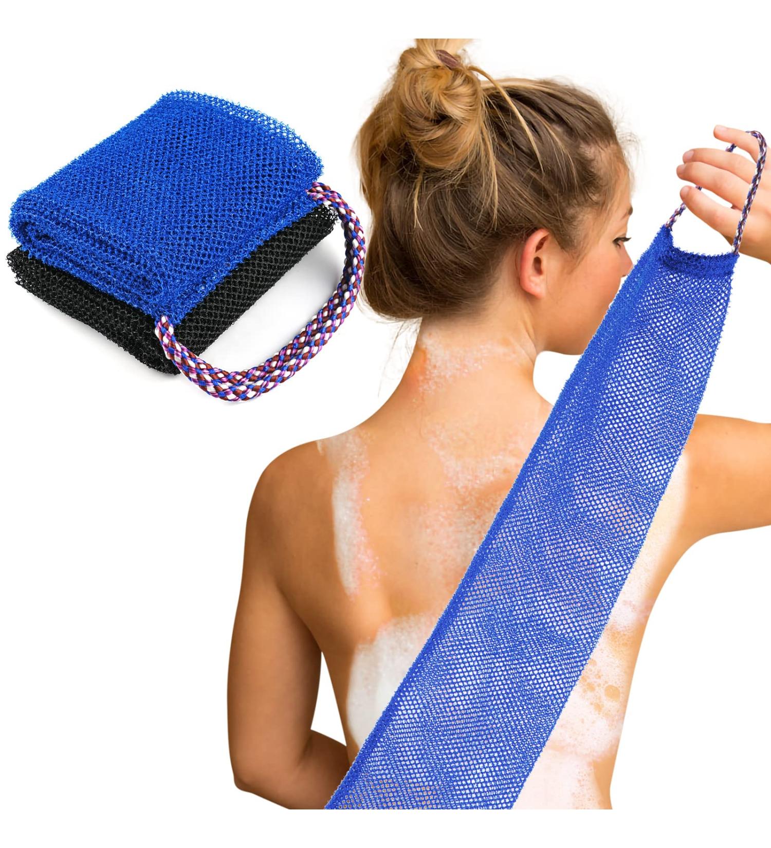 African Exfoliating Net Sponge Set - 2 Pcs Bath Washcloth & Body Scrubber Towel (Black & Blue) - Buy Online on GoSupps.com