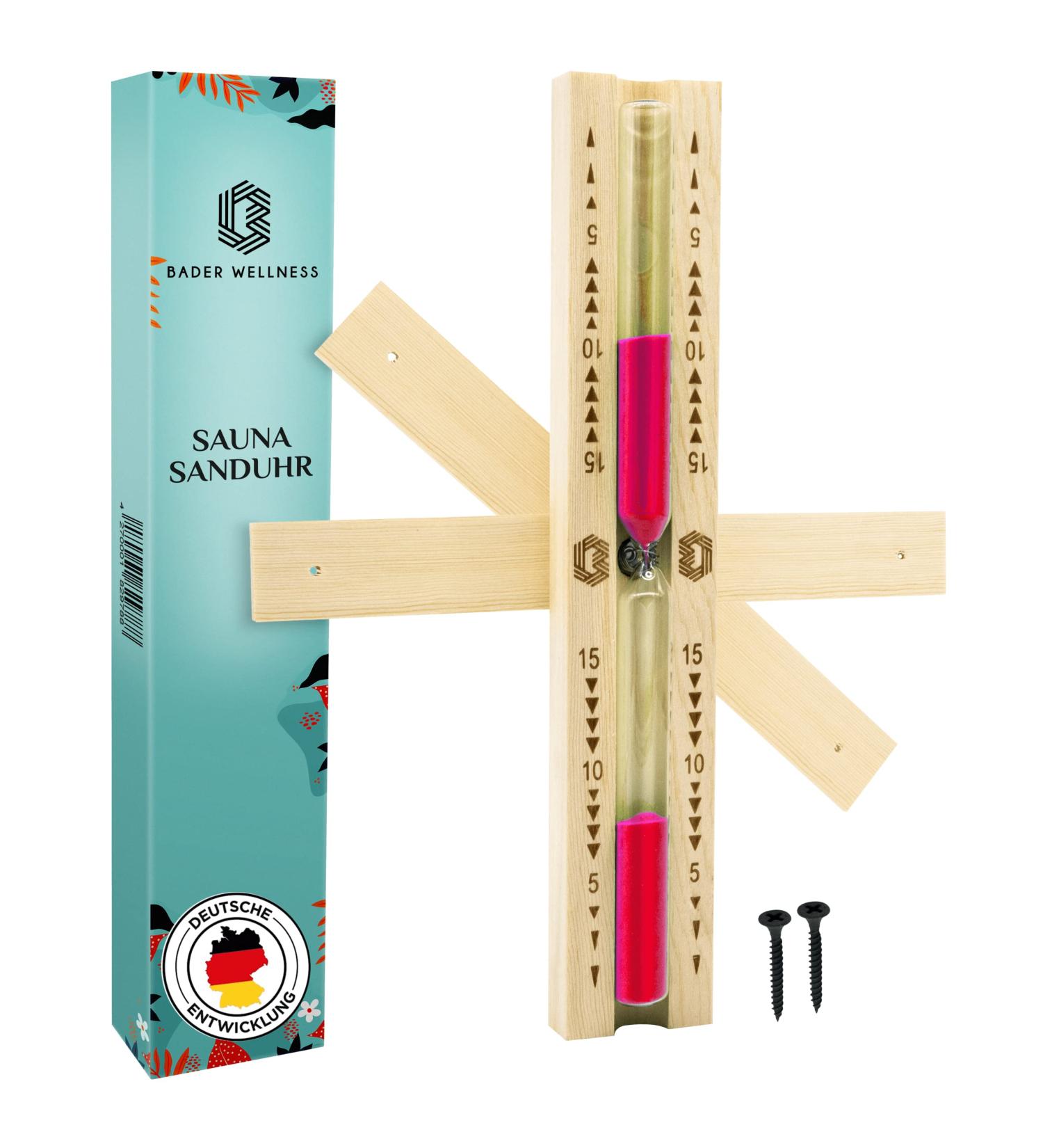 Bader Wellness Sauna Hourglass Timer - Exclusive 15 Minute Pine Wood Sauna Timer with Heat-Resistant Glass & Stainless Steel Screws - Premium Sauna Accessories for Ultimate Relaxation - Buy Online on GoSupps.com