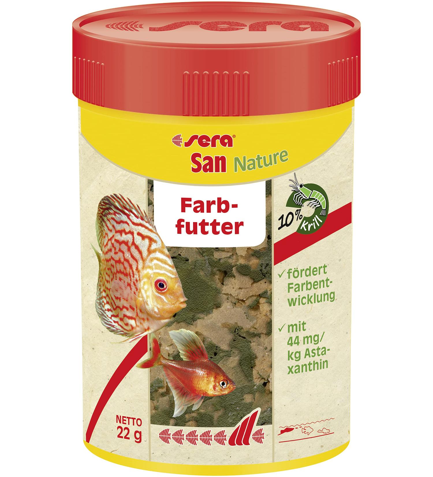 Sera San Nature 100 ml - color lining made of flakes with 10% krill for natural color development flake feed for aquarium fish feed with high feed ratings (and therefore less algae) 100 ml (1 Pack) flakes