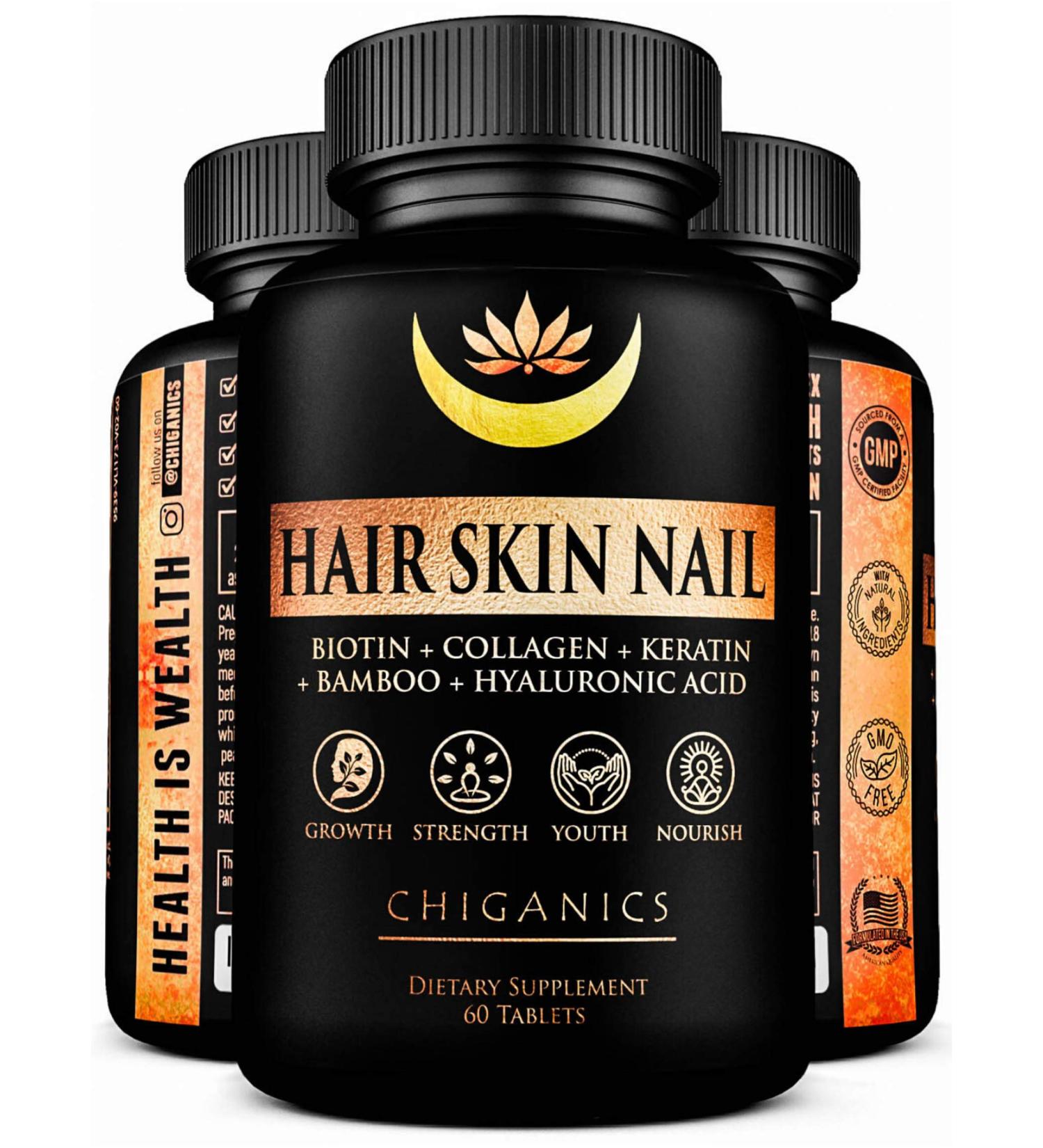 10X Potent Hair Growth Vitamins with Keratin, Collagen & Biotin 5000mcg - Healthy Hair, Skin & Nails - Faster Growth - Buy Online on GoSupps.com