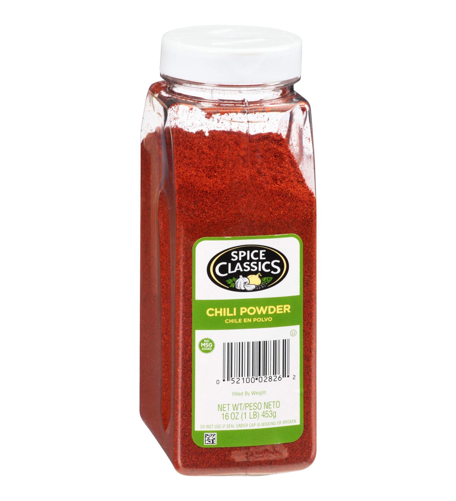 Spice Classics Chili Powder 16 oz - Ground Chili Powder with Oregano and Garlic for Mexican & Southwest Dishes - 1 lb Container - Buy Online on GoSupps.com