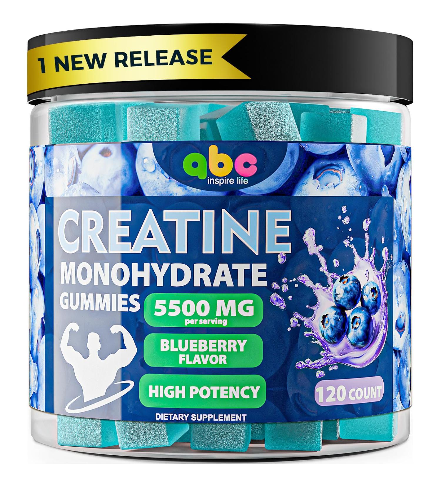 INSPIRELIFE ABC Creatine Monohydrate Gummies 5500mg for Men and Women,120 Count Chewable Creatine Monohydrate Gummies for Muscle Support,Energy Refresh Supplement Blueberry Flavored - Buy Online on GoSupps.com