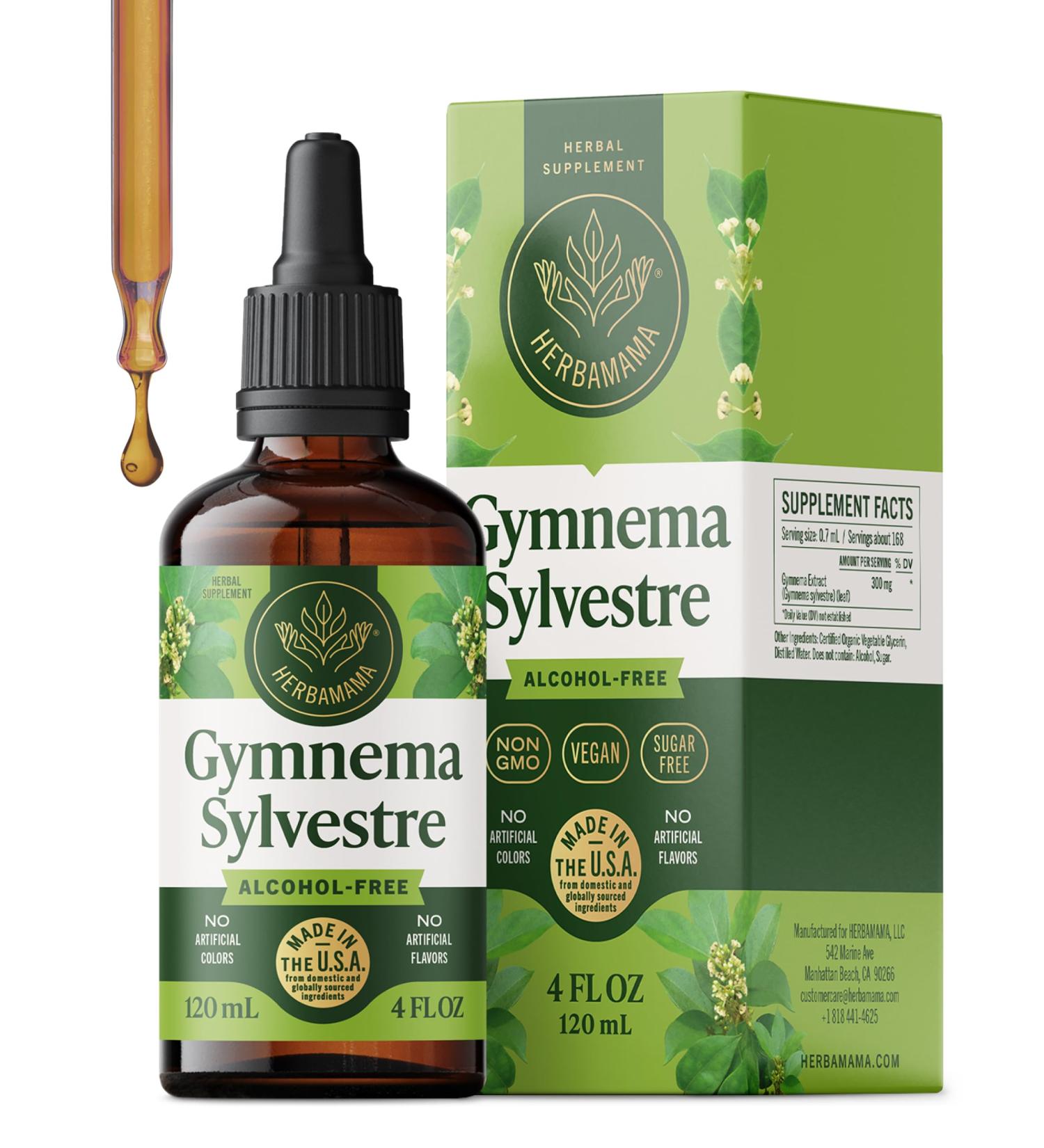 HERBAMAMA Gymnema Sylvestre Drops - Vegan Antioxidant & Overall Support with Gymnema Leaf Extract Tincture - Non-GMO Alcohol & Sugar-Free Liquid Gurmar Supplement 84-Day Supply 4 Fl Oz (Pack of 1) - Buy Online on GoSupps.com