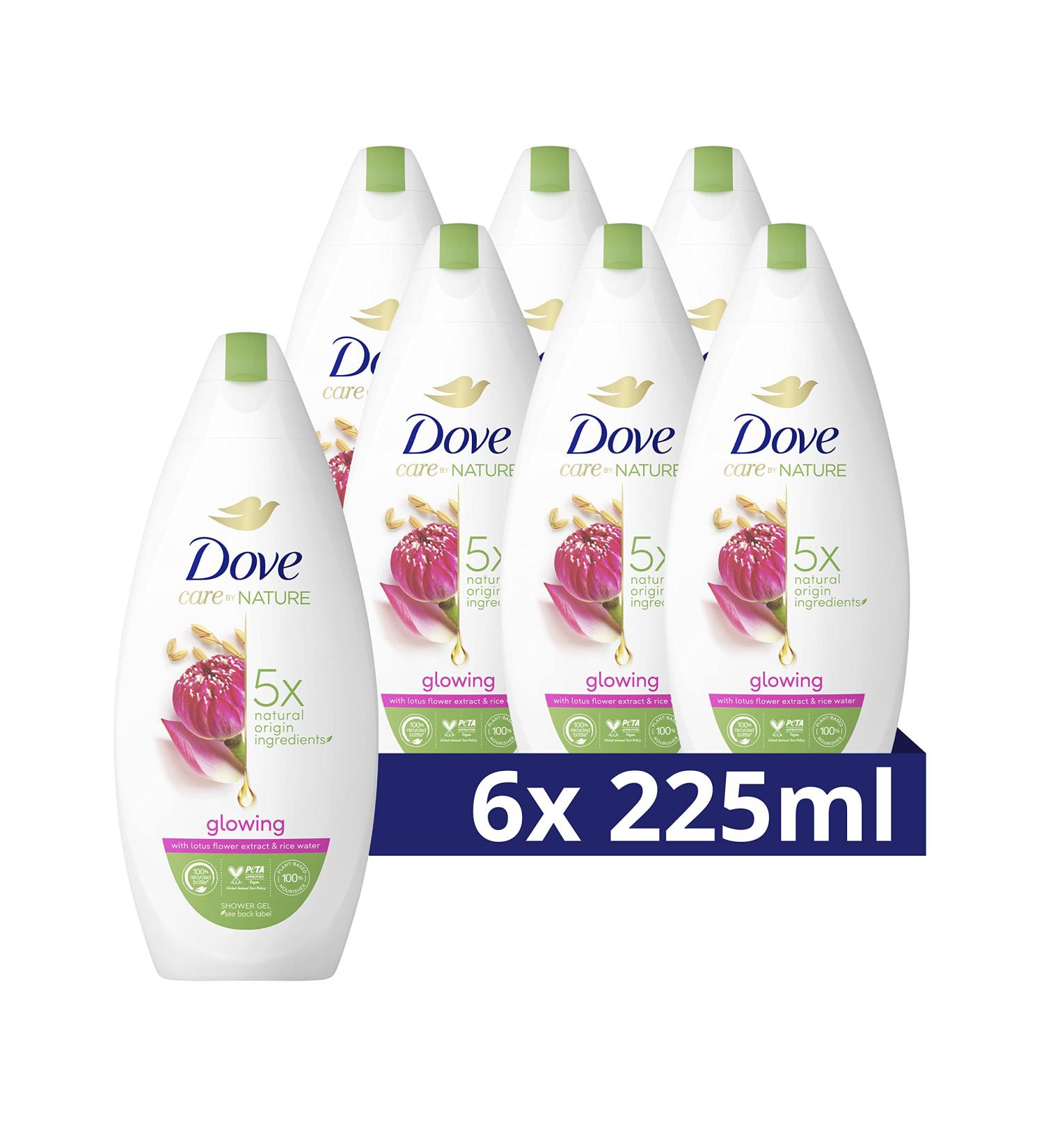 Unilever Benelux Dove Care by Nature Glowing Nourishing Shower Gel with lotus flower extract and rice water 6 x 225 ml Value pack - Buy Online on GoSupps.com