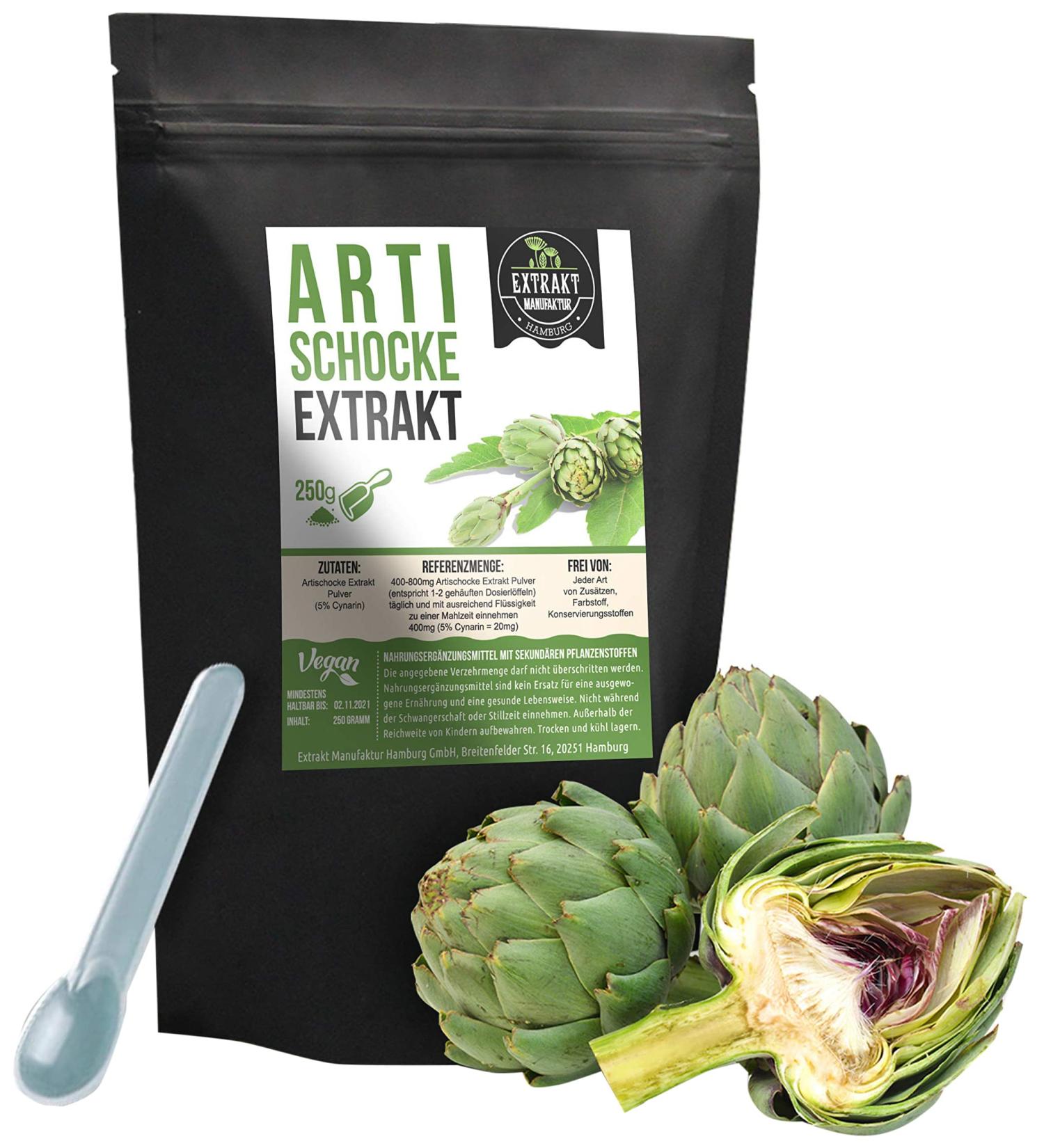 Artichoke extract |5% cynarin |250g extract powder |without additives |Highly dosed vegan and bottled in Germany.(Powder 250g)