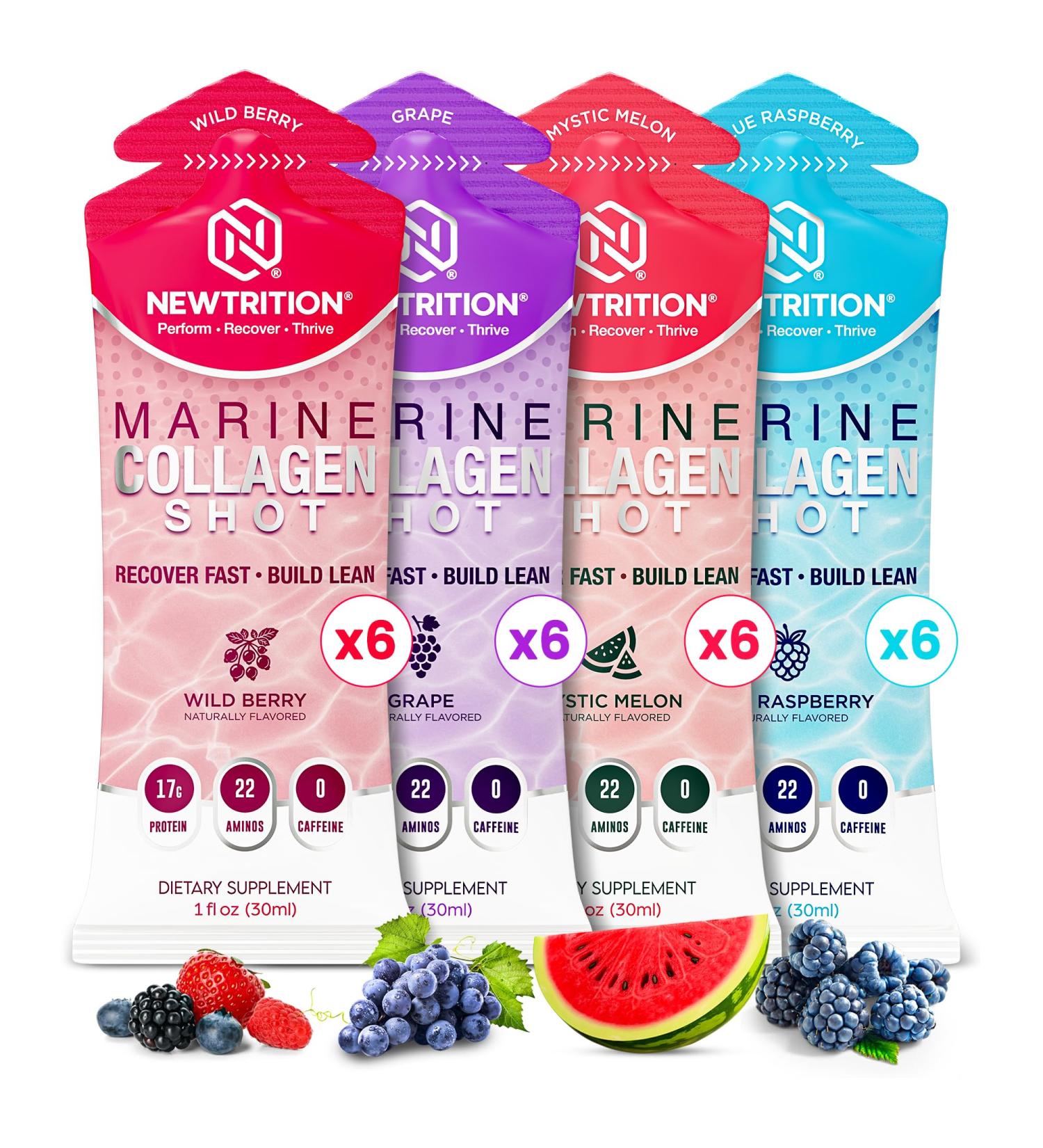 NewTrition 17 000mg Liquid Protein Shots Fast-Absorbing with Hydrolyzed Marine Collagen 22 Amino Acids Vitamin B12 Zero Sugar & Caffeine Recovery Marine Collagen Shots - Easy Protein Packets 1 oz - Buy Online on GoSupps.com