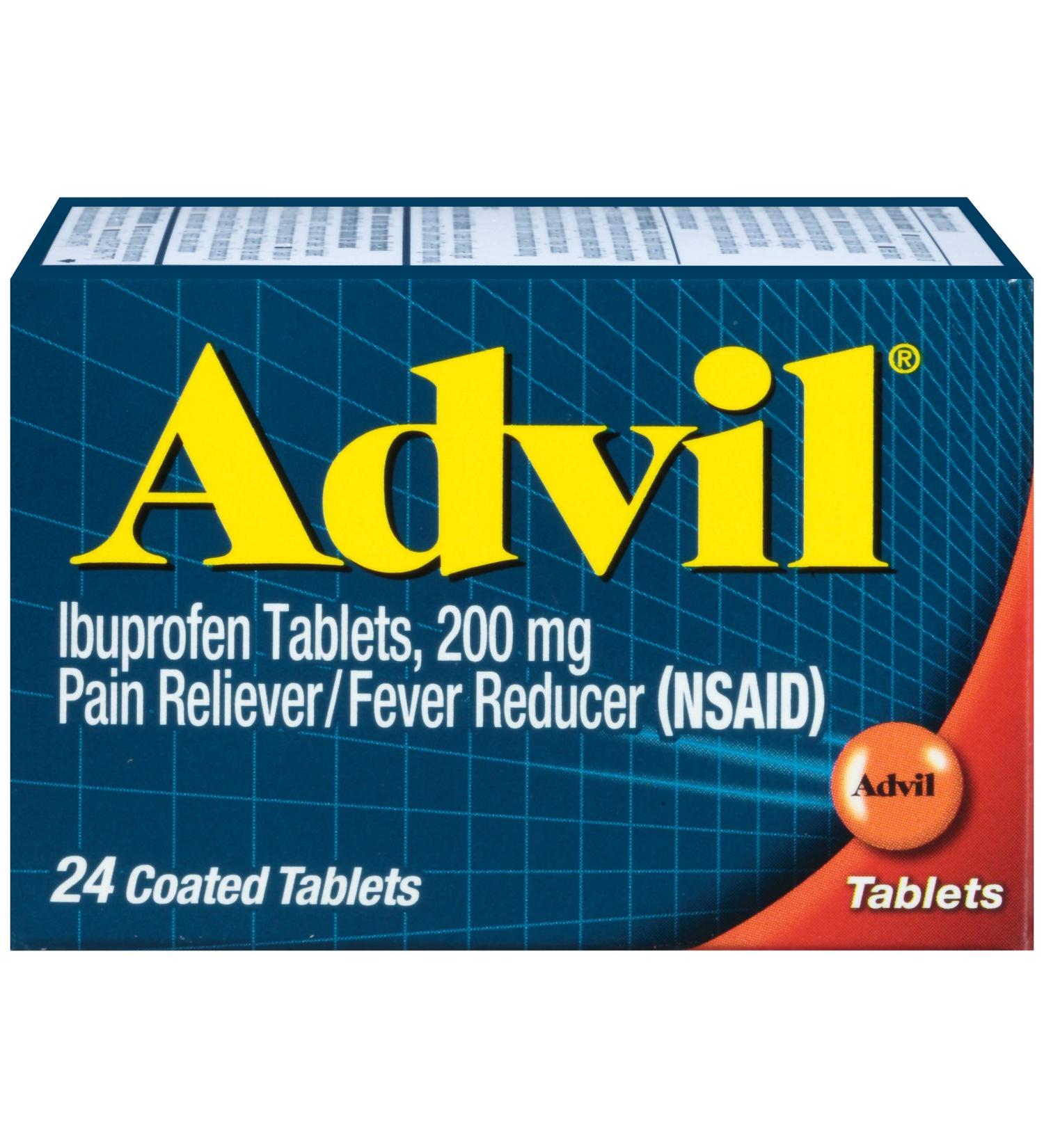 Advil Pain Reliever: Ibuprofen 200mg Tablets for Headache, Backache, Menstrual & Joint Pain - 24 ct - Buy Online on GoSupps.com