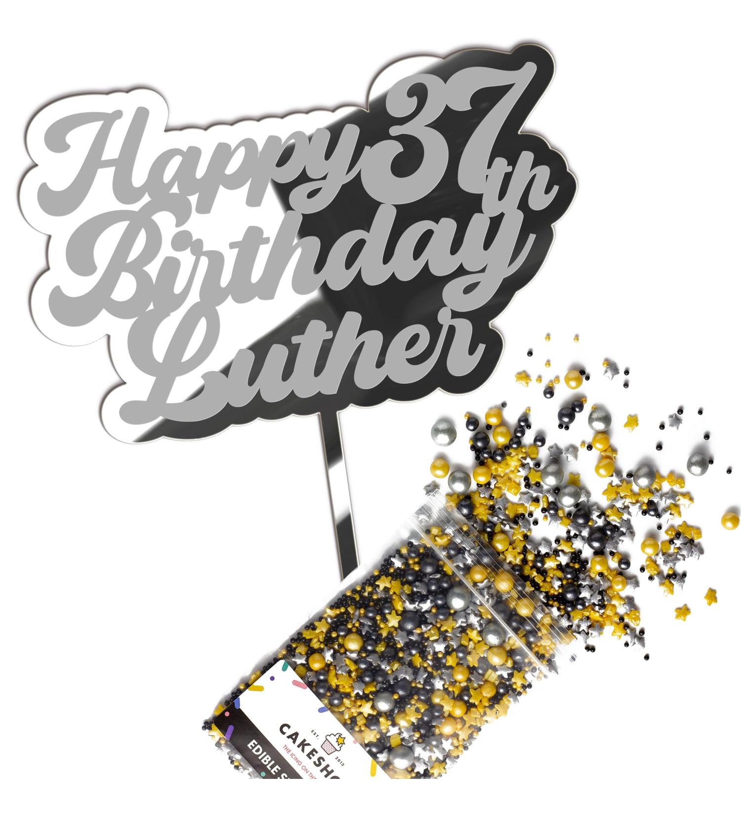 Cakeshop Cake Decoration Pack | Happy Birthday Premium 3mm Mirror Acrylic Plastic Cake Topper Sign & 25g Party Pack of Cake Sugar Sprinkles | Custom Name & Age Cake Decorations (Silver) Prime Mirror Acrylic: Silver - Buy Online on GoSupps.com
