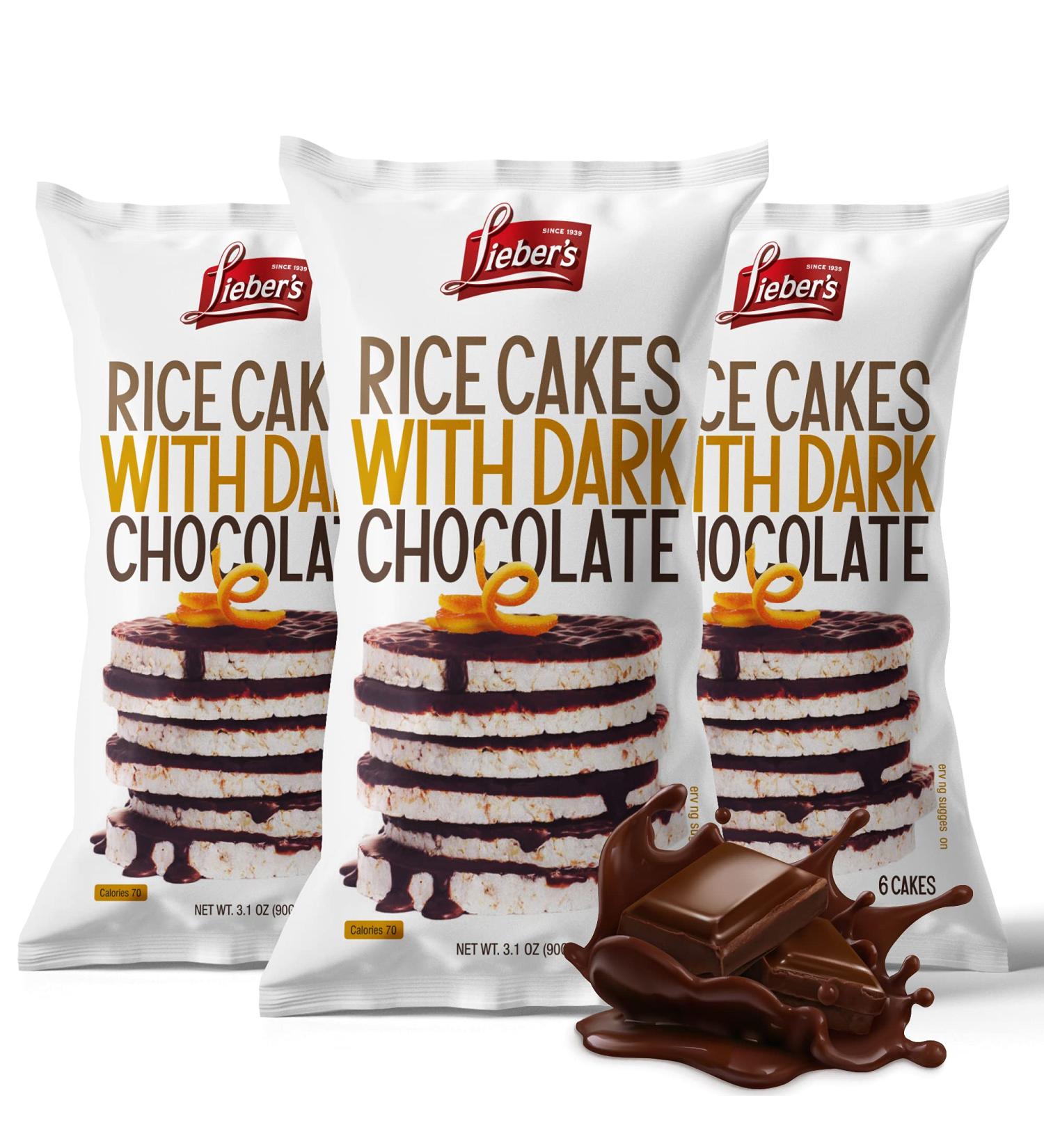 LIEBERS Dark Chocolate Rice Cakes - Kosher Certified, Dairy Free, Gluten Free Snack - Pack of 3 - Buy Online on GoSupps.com