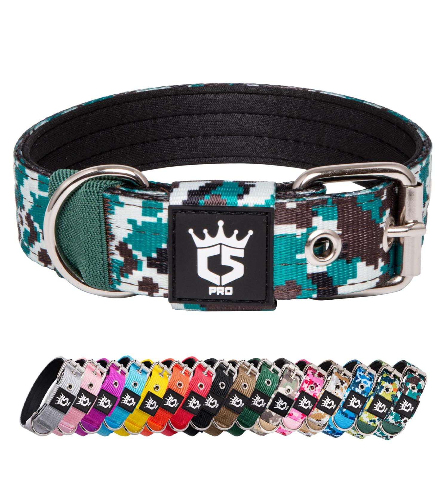 Tspro Tactical Dog Collar - 3.3 cm Wide Military Standard Adjustable Camo Cyan Strong Metal Buckle S-Neck 35.5-43 cm - Buy Online on GoSupps.com
