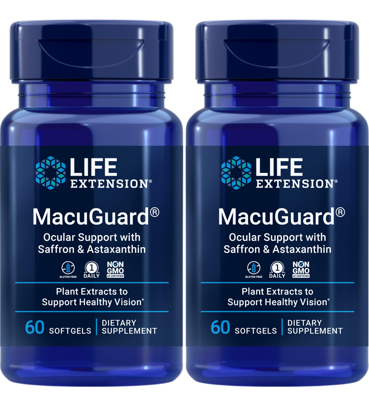 Life Extension Macuguard Ocular Support with Saffron & Astaxanthin - Eye Health Supplement  Once-Daily, Non-GMO, Gluten-Free - 60 Softgels (Pack of 2)