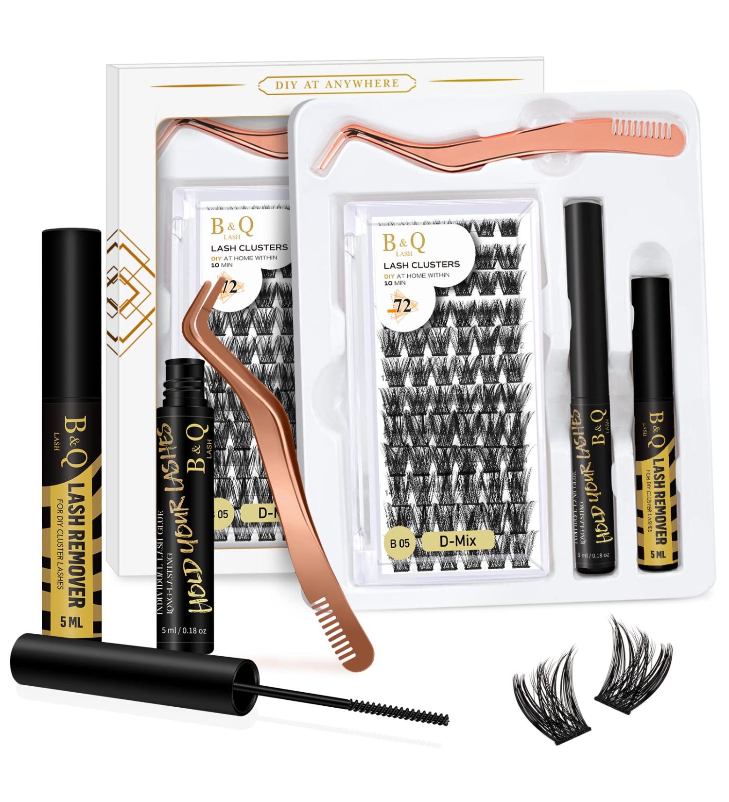 B&Q Eyelash Extension Kit B05 - 72Pcs Individual Lashes DIY Cluster Lash Kit with Tweezers and Bond/Remover - D-8-16 MIX - Buy Online on GoSupps.com