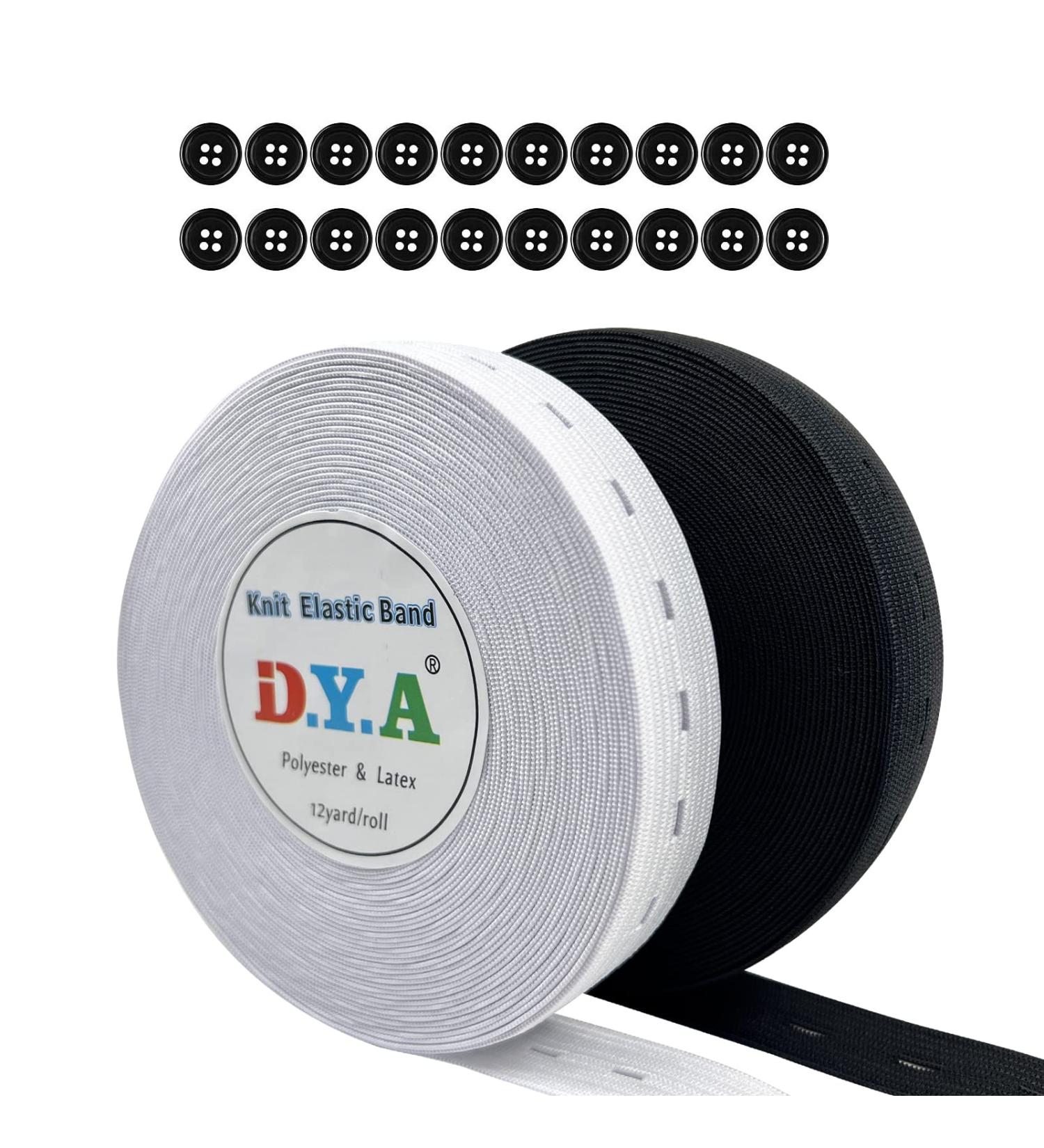 0.75 Inch Button Hole Elastic Band 24 Yards for DIY Waistband & Necklines - 2 Rolls (Black + White) - Stretch Knitting Elastic - Buy Online on GoSupps.com