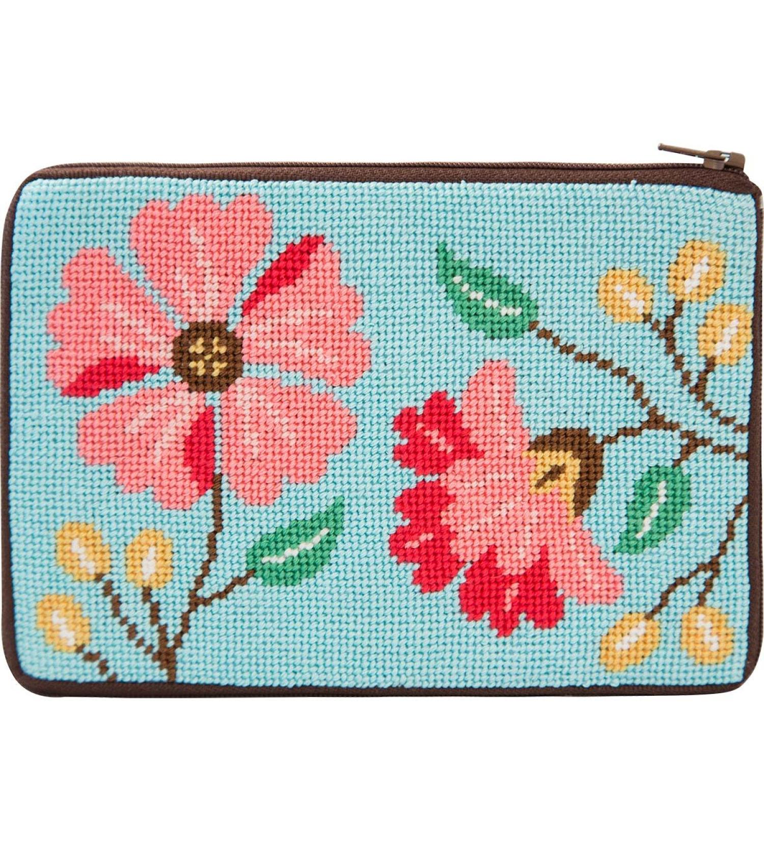 Alice Peterson Pink Flowers Stitch & Zip Purse Needlepoint Kit