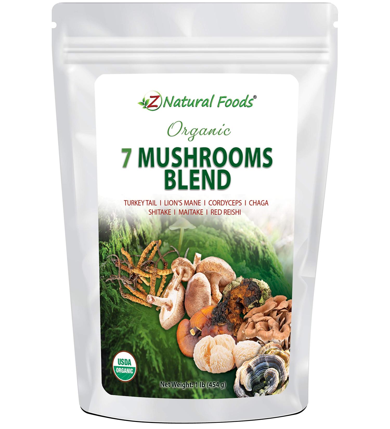 Z Natural Foods Organic 7 Mushroom Supplement with Lion s Mane Cordyceps Chaga Red Reishi Shiitake Maitake and Turkey Tail Mushrooms Non-GMO Supplement - Made in USA - 1 lb - Buy Online on GoSupps.com