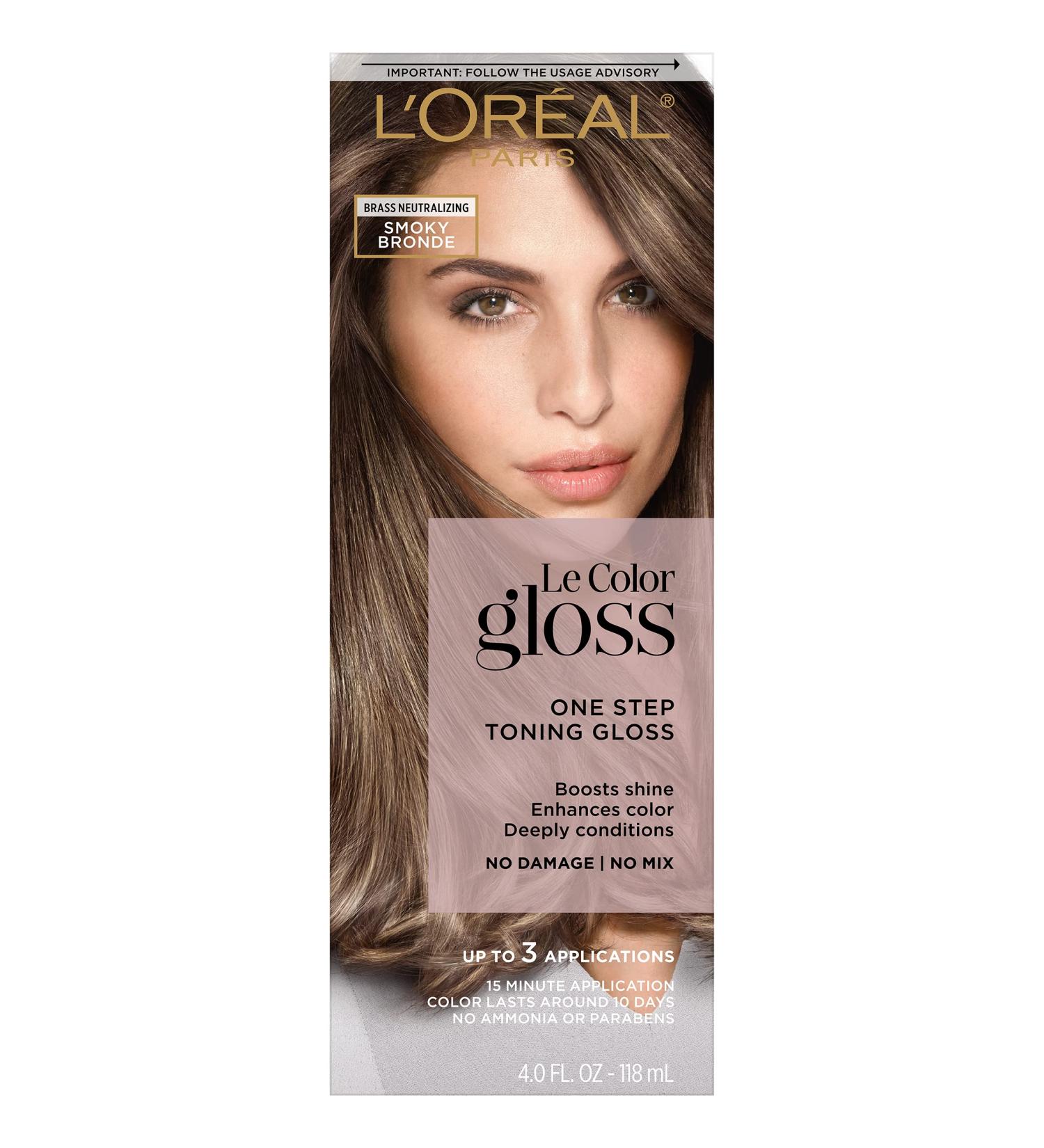L'Oreal Paris Le Color Gloss In-Shower Toning Hair Gloss - Neutralizes Brass, Conditions, Boosts Shine - Smoky Bronde, 4 oz - Buy Online on GoSupps.com