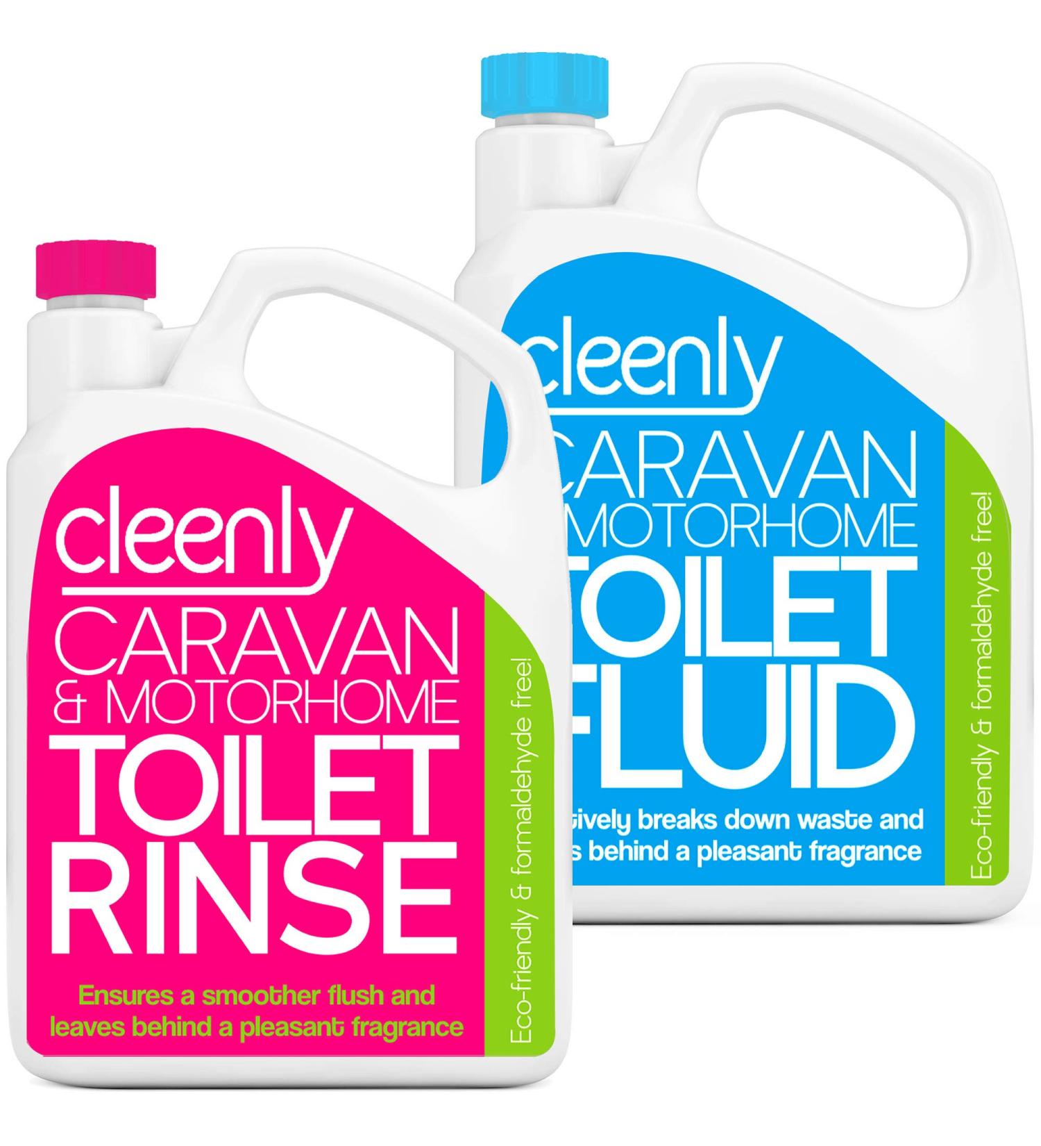Cleenly Blue 2L and Pink 2L Toilet Chemical Rinse Solution Fluid Cleaner for Caravan and Motorhomes - Eco-Friendly Formaldehyde Free - Upto 20 Treatments - Buy Online on GoSupps.com
