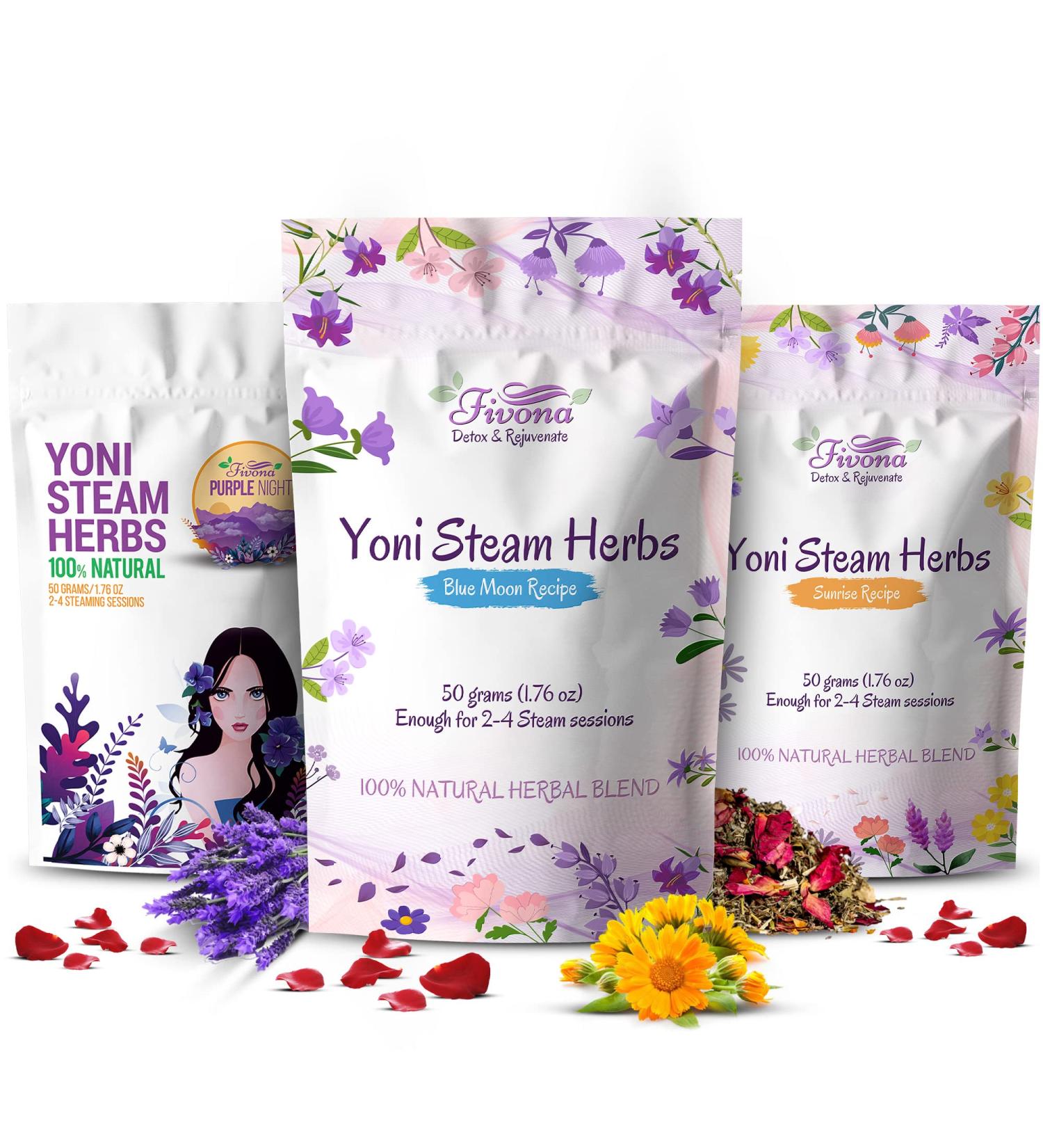 Fivona Set of 3 Yoni Steam Herbs - 100% Pure Organic Blend for V Detox & PH Balance - Revitalizing Care for Women - 1.76 oz x 3 Herbal Blends - Buy Online on GoSupps.com