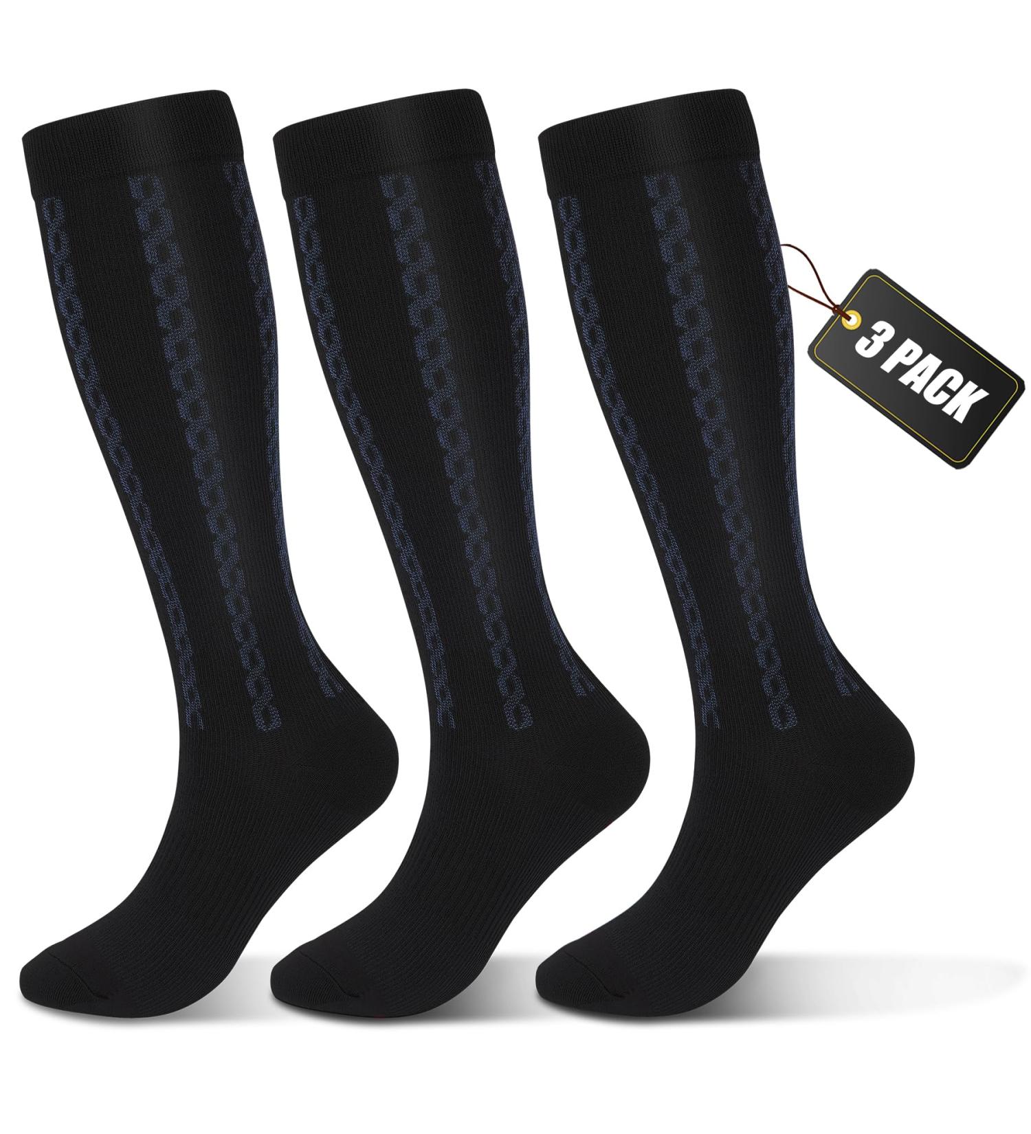 Fullsoft Medical Graded Compression Stockings 30-40 mmHg for Men & Women - Knee Socks for Hiking & Running - Large/X-Large - 3-Pack - Black - Buy Online on GoSupps.com
