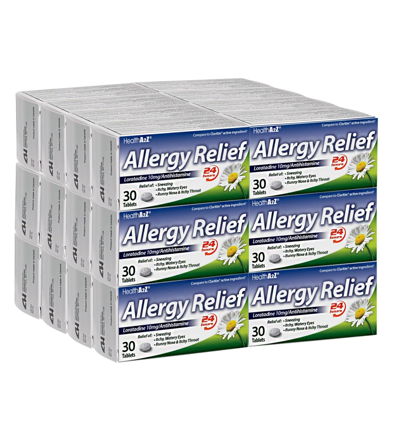 HealthA2Z Allergy Relief | Loratadine 10mg | Antihistamine | Relief from Itchy Throat Sneezing Runny Noses | 24-Hours Allergy Medicine | 30 Tablets (Pack of 24) | 720 Tablets Total | Value Pack - Buy Online on GoSupps.com