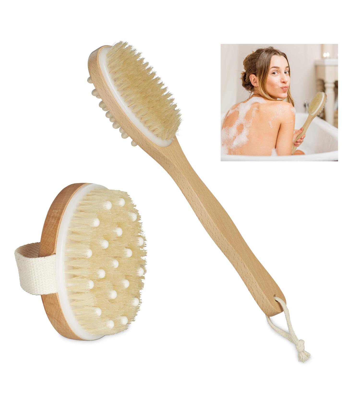 Relaxdays Bath Brush Set of 2 - Natural Bristles Back Brush & Round Massage Brush | Eco-Friendly Wooden Dry Brush for Spa Experience - Buy Online on GoSupps.com