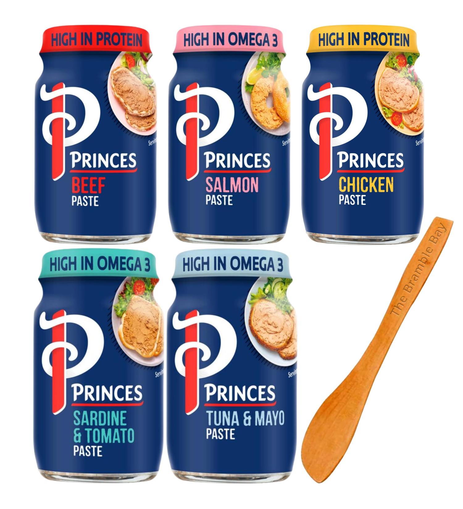 Sandwich Spread bundle includes Princes Beef Salmon Chicken Sardine and Tomato Tuna and Mayonnaise 75g x5 Wooden Spreader - Buy Online on GoSupps.com