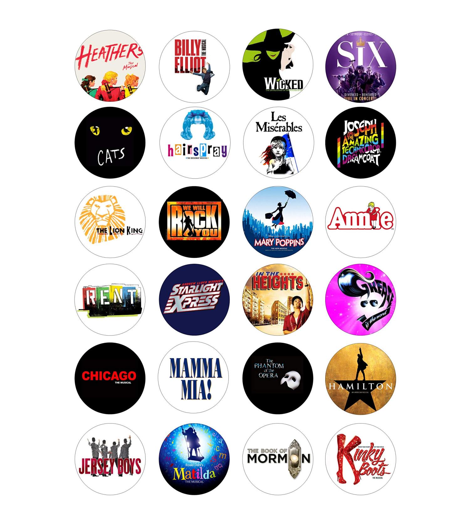 24 Musicals D2 style edible Iced Icing CupCake Toppers