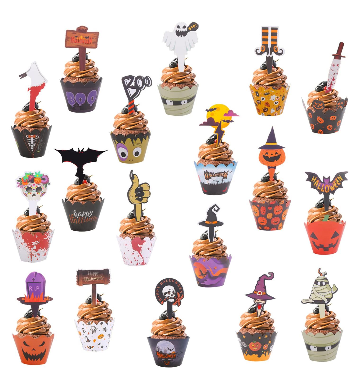 108Pcs Halloween Cupcake Wrappers & Toppers | Classic Ghost Witch Bat Pumpkin Pattern | Disposable Baking Cups for Party Decoration - Buy Online on GoSupps.com