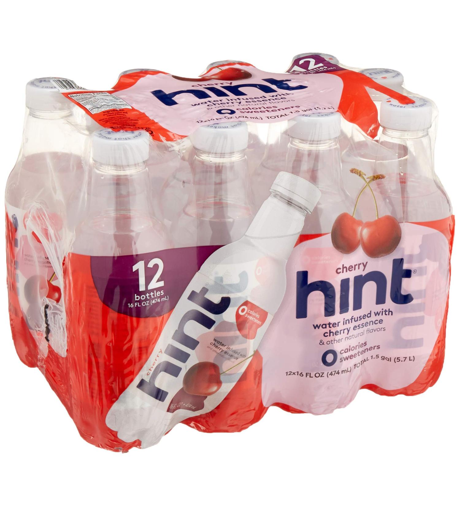 HINT Water Unsweet Cherry 16oz (12 Pack) - Natural Flavored Water - Buy Online on GoSupps.com