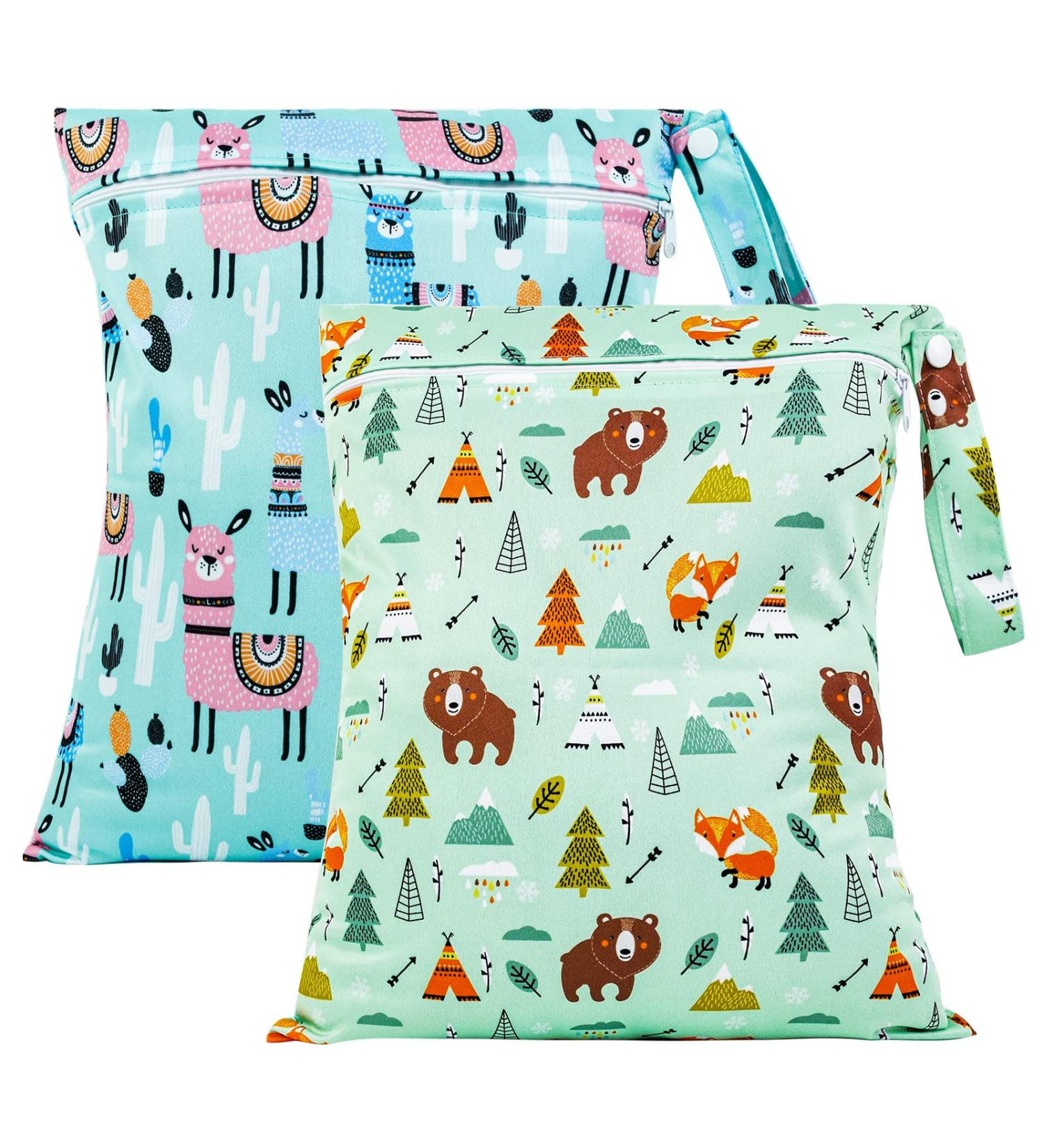 2Pcs Reusable Wet Dry Bags 13x14 inch for Babies | Waterproof Nappy Changing Organizer Pouches | Ideal for Swimming, Camping, Travel | Blue/Green - 30*35cm - Buy Online on GoSupps.com