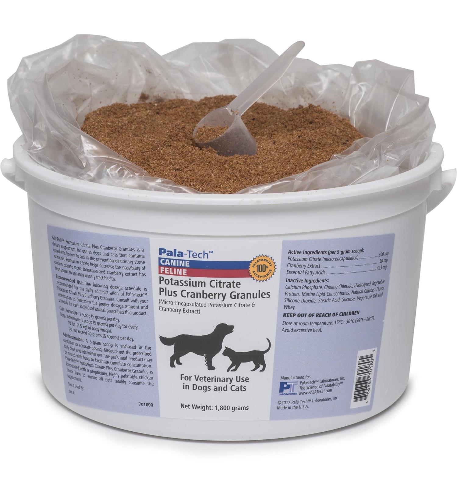 Pala-Tech Potassium Citrate Plus Cranberry Granules 1800 gm - Cat & Dog UTI Treatment - Dog Urinary Tract Supplements for Bladder Stone Prevention (Made in USA)