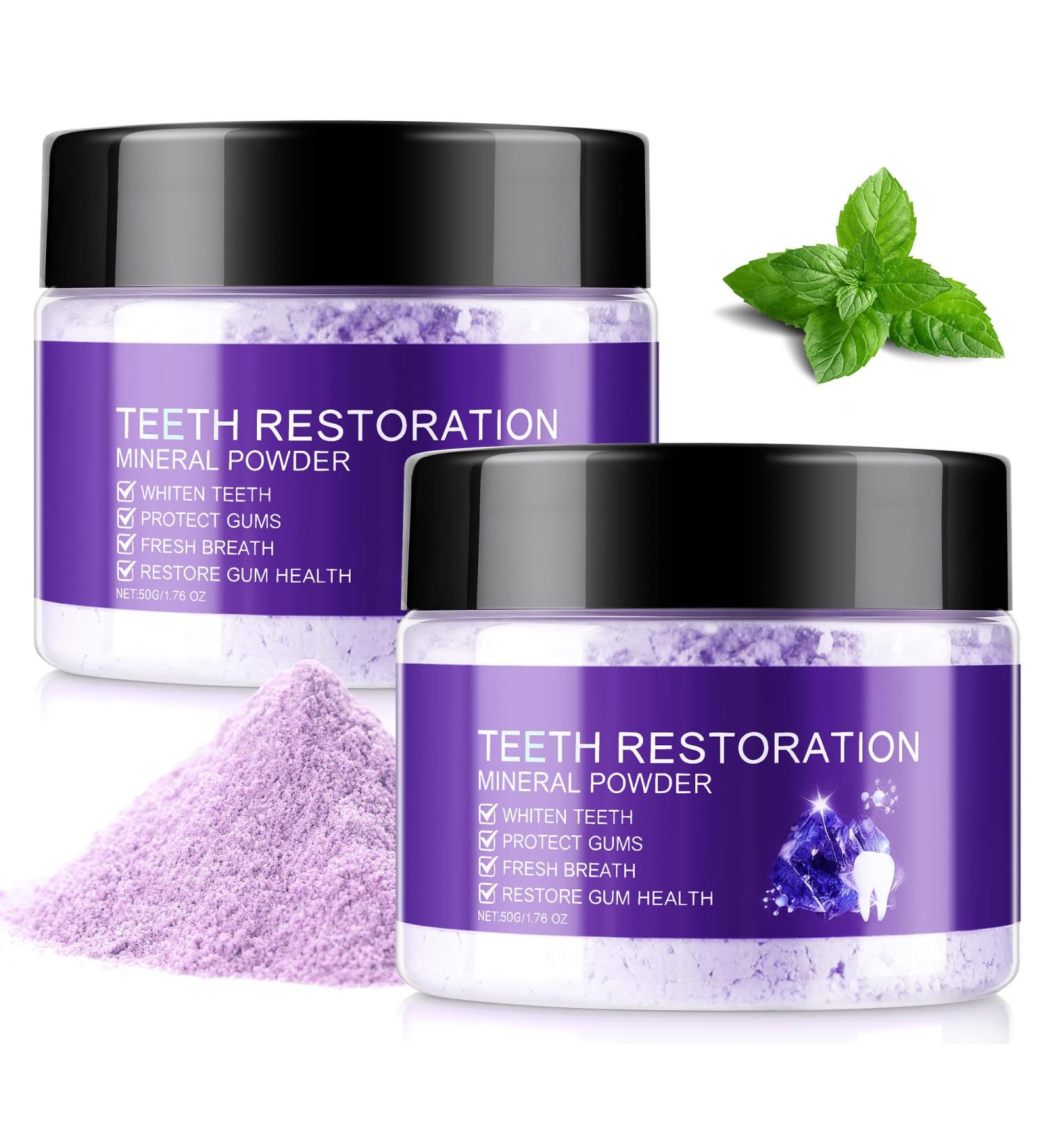 Trihood 2PCS Purple Teeth Mineral Powder - Natural Kaolin Clay & Vitamin C Tooth Powder for Gentle Stain Polishing Fresh Breath & Daily Oral Care Fluoride-Free Vegan - Buy Online on GoSupps.com