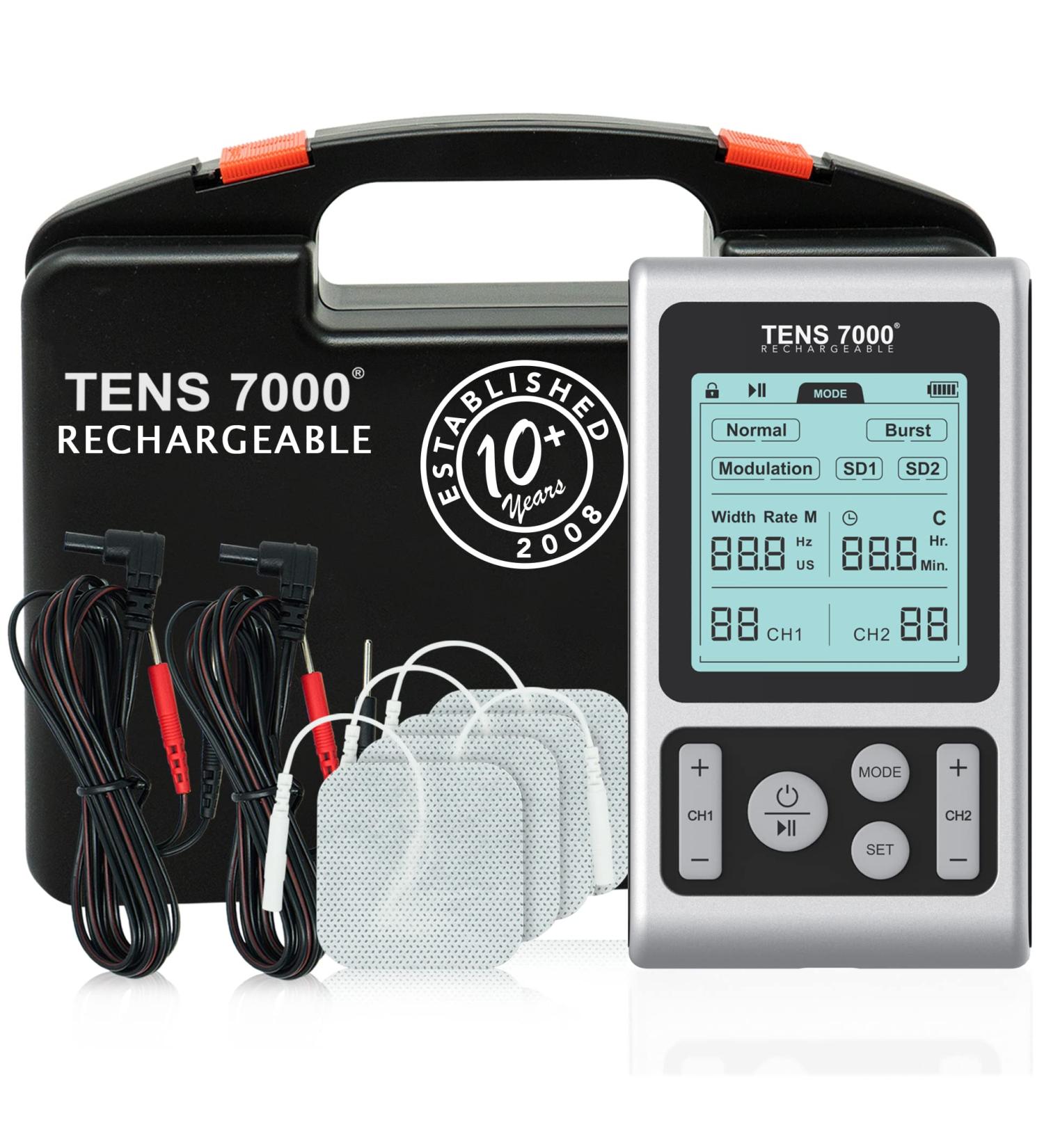 Rechargeable TENS 7000 Muscle Stimulator for Effective Pain Relief - Back, Nerve, Muscle Pain Relief - Buy Online on GoSupps.com
