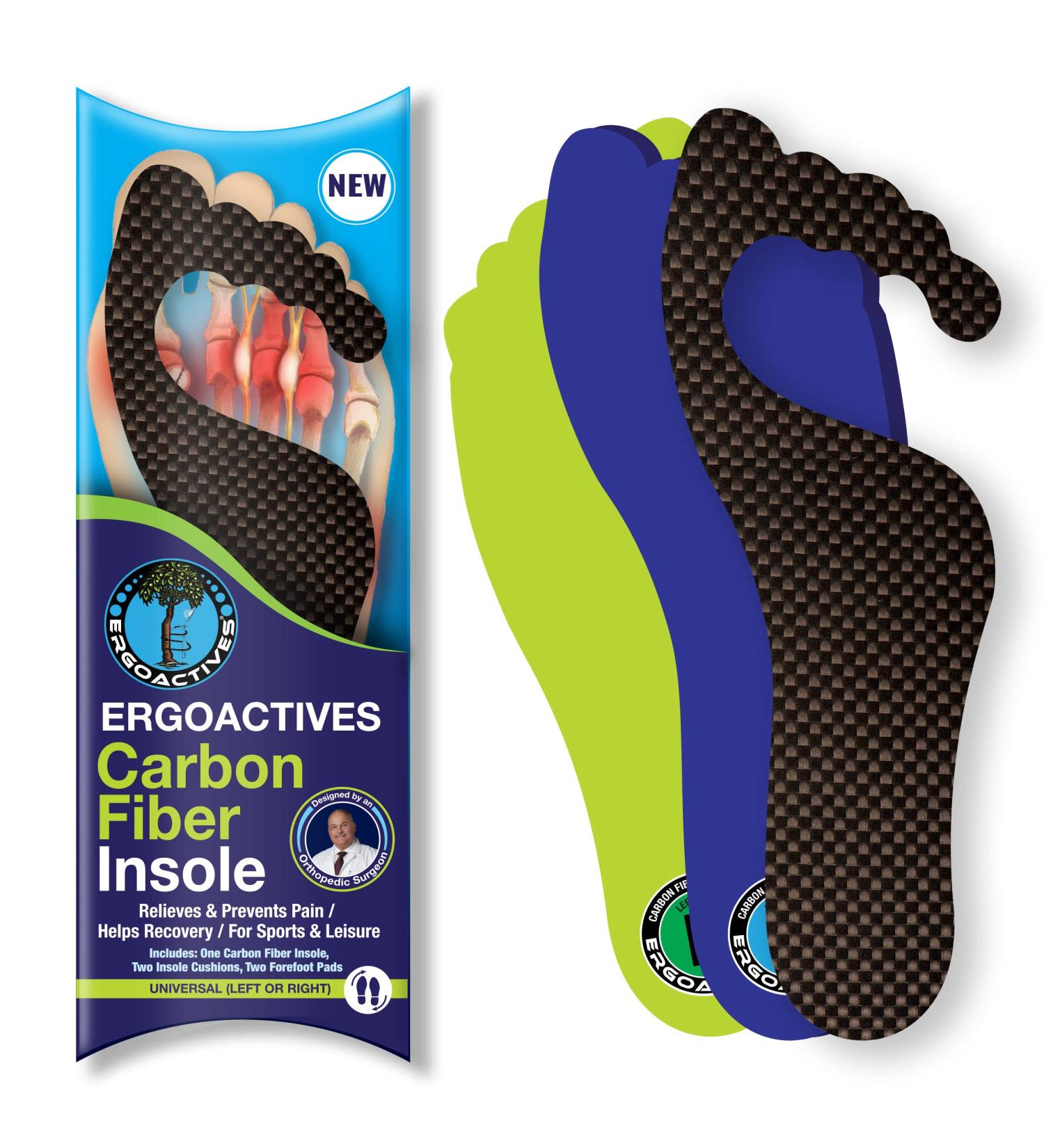 Ergoactives Carbon Fiber Insole Plus - Rigid with Padding for Men and Women - Alleviates Morton's Neuromas, Plantar Fasciitis - Size M 9-12, W 7-9 - 1 Unit - Buy Online on GoSupps.com